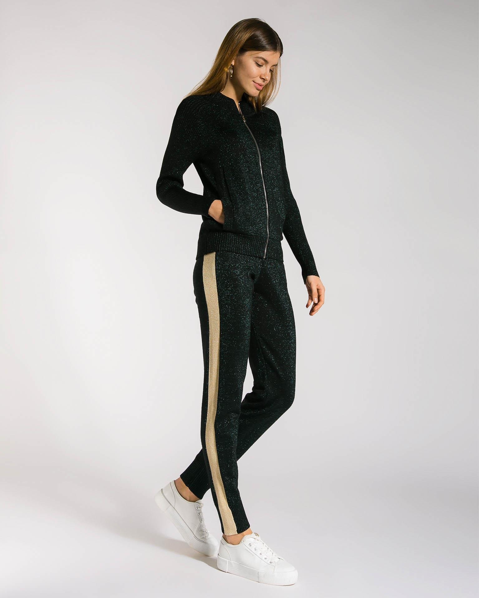 A tracksuit with lurex and contrast side stripes, Black — photo 3