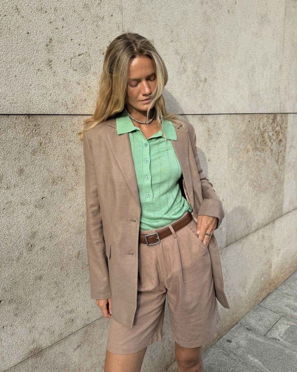 Linen Bermuda Shorts, Brown-Beige — photo 6