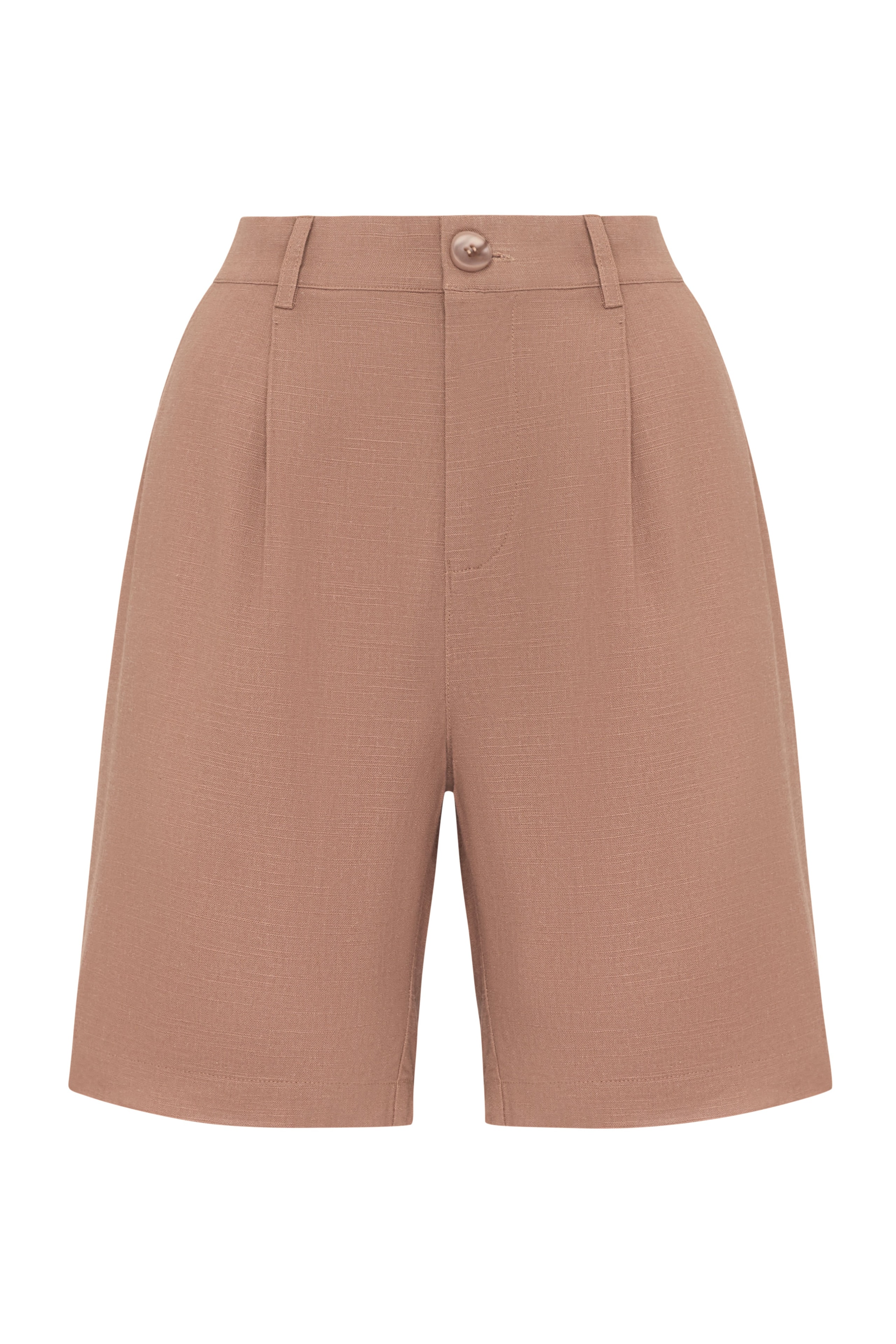 Linen Bermuda Shorts, Brown-Beige — photo 7