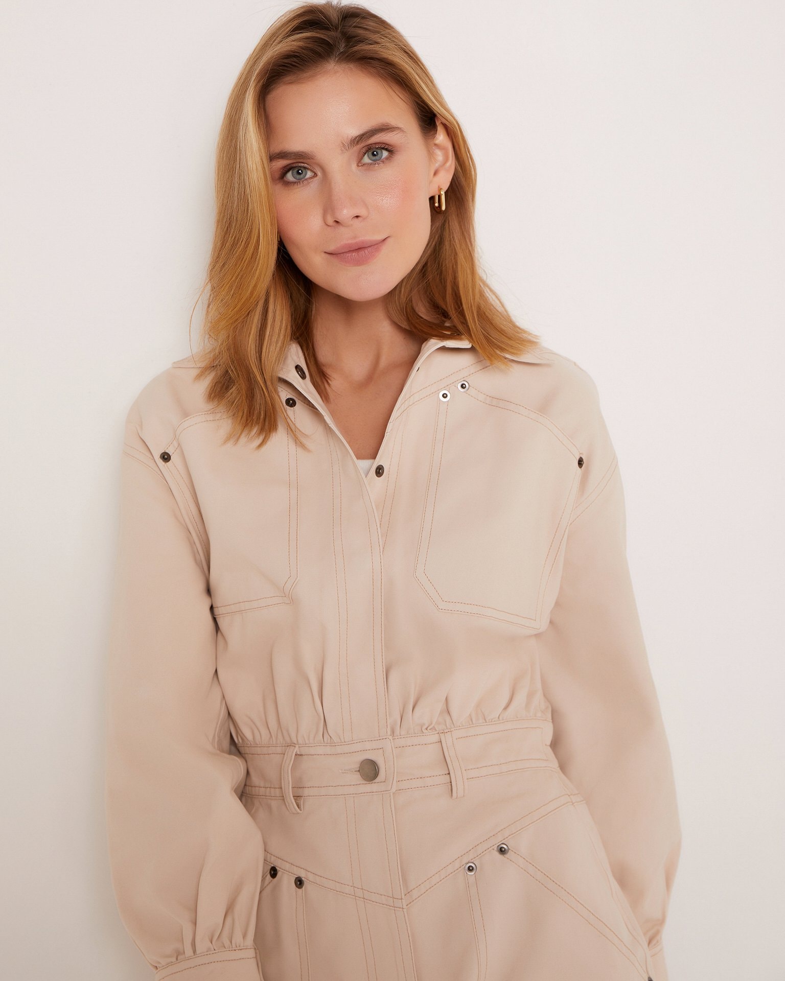 Dress with front button fastening, Milky — photo 4