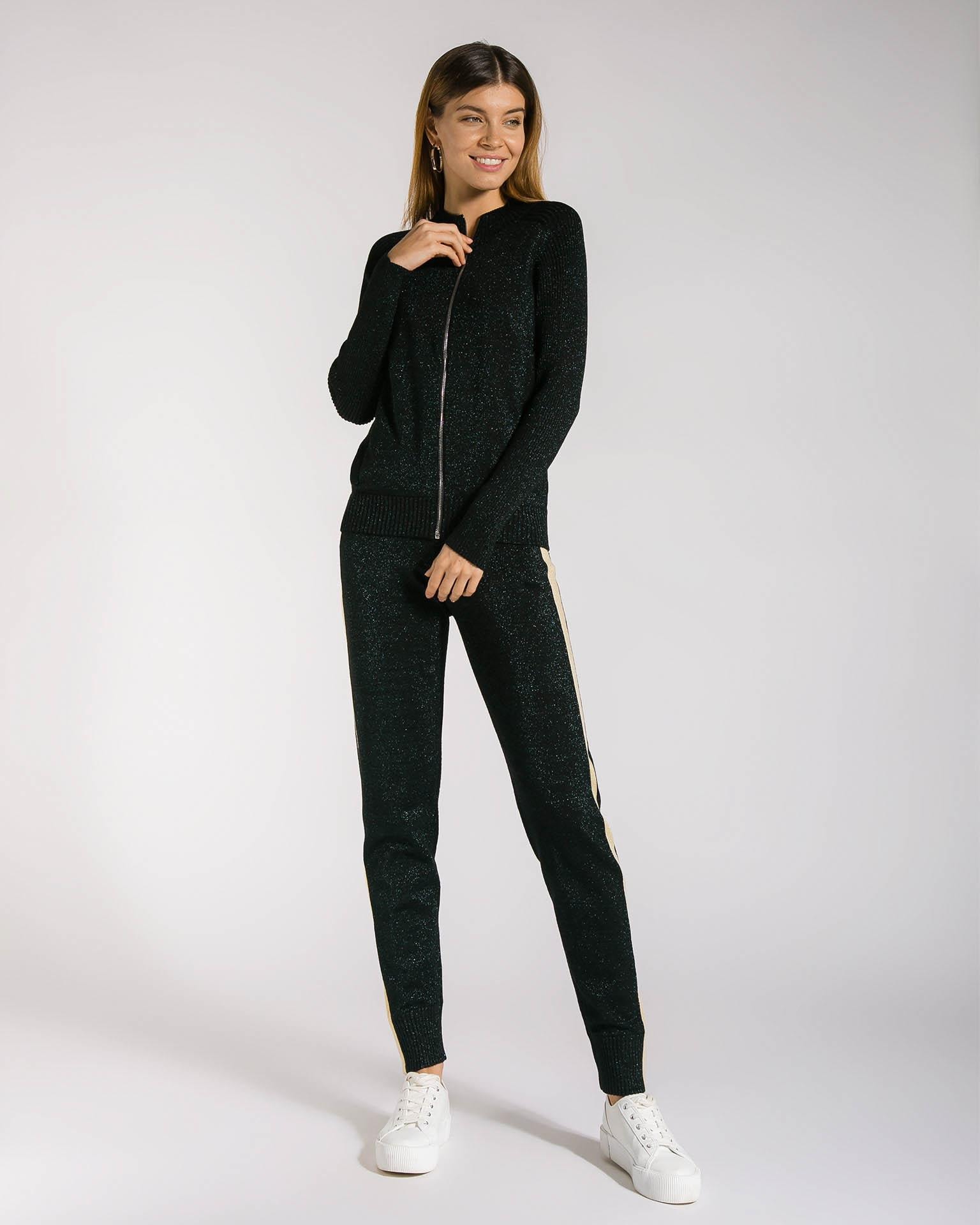 A tracksuit with lurex and contrast side stripes, Black