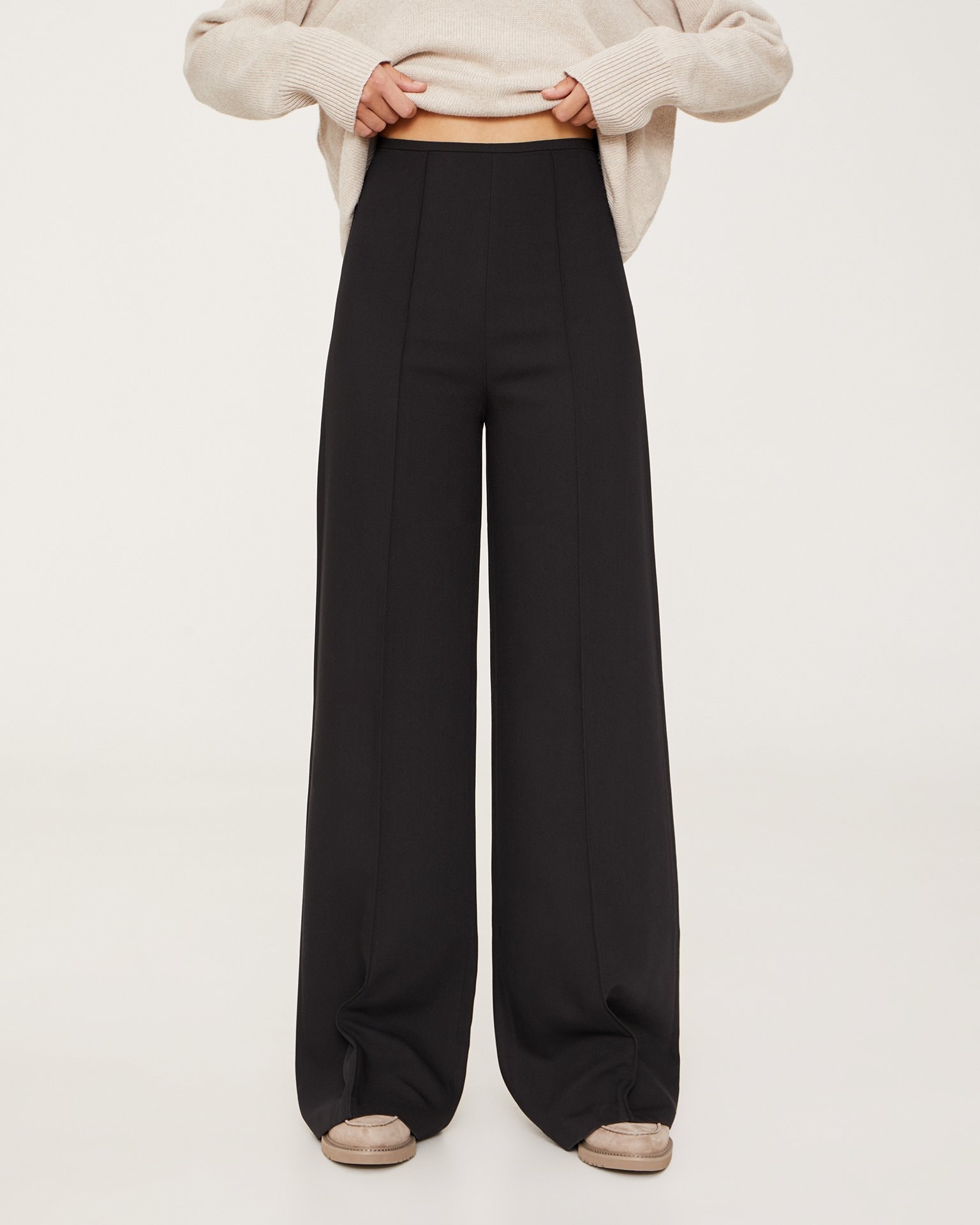 Wide-Leg Trousers with Creases, Black — photo 3