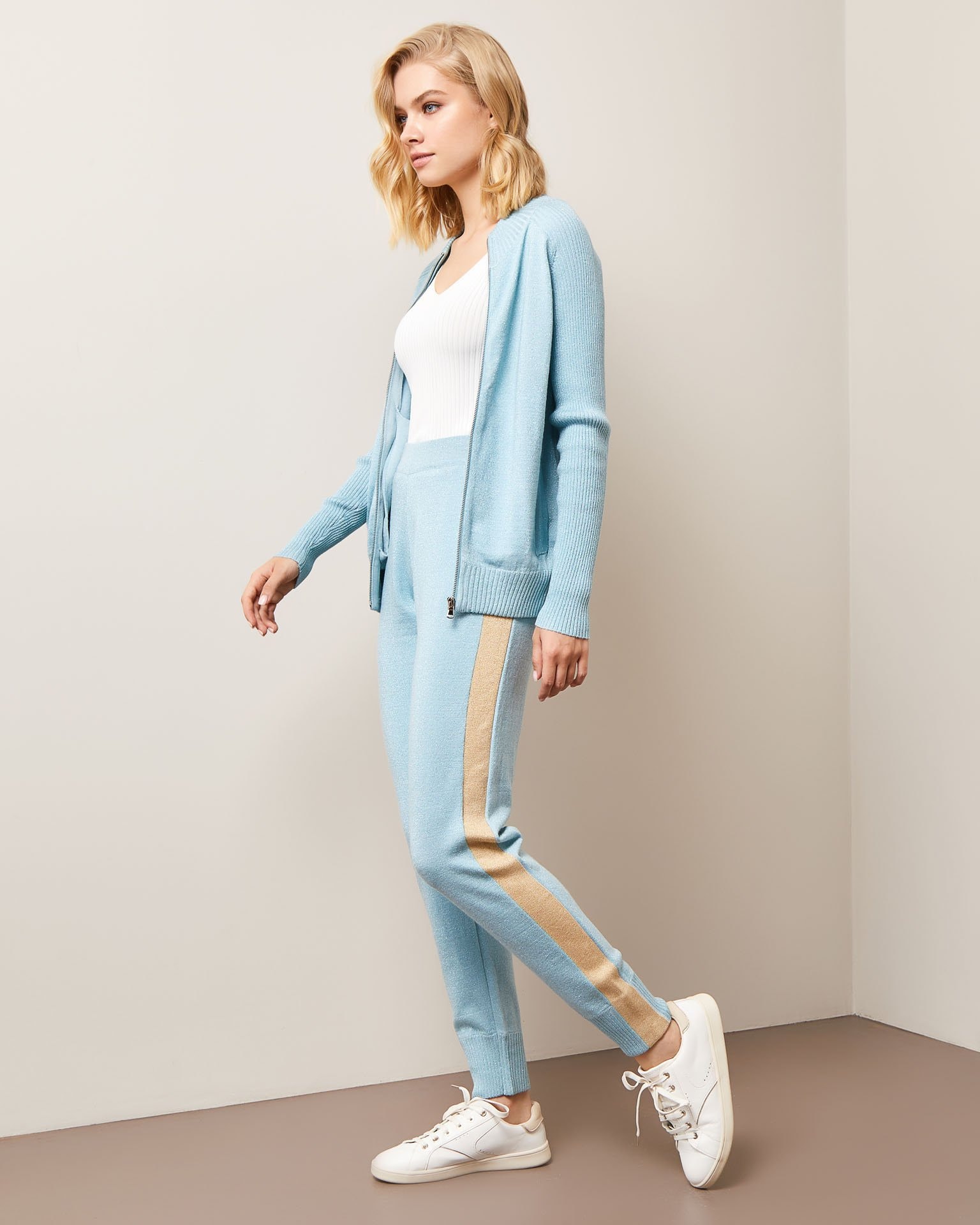 Trouser suit with striped detailing, Light Blue
