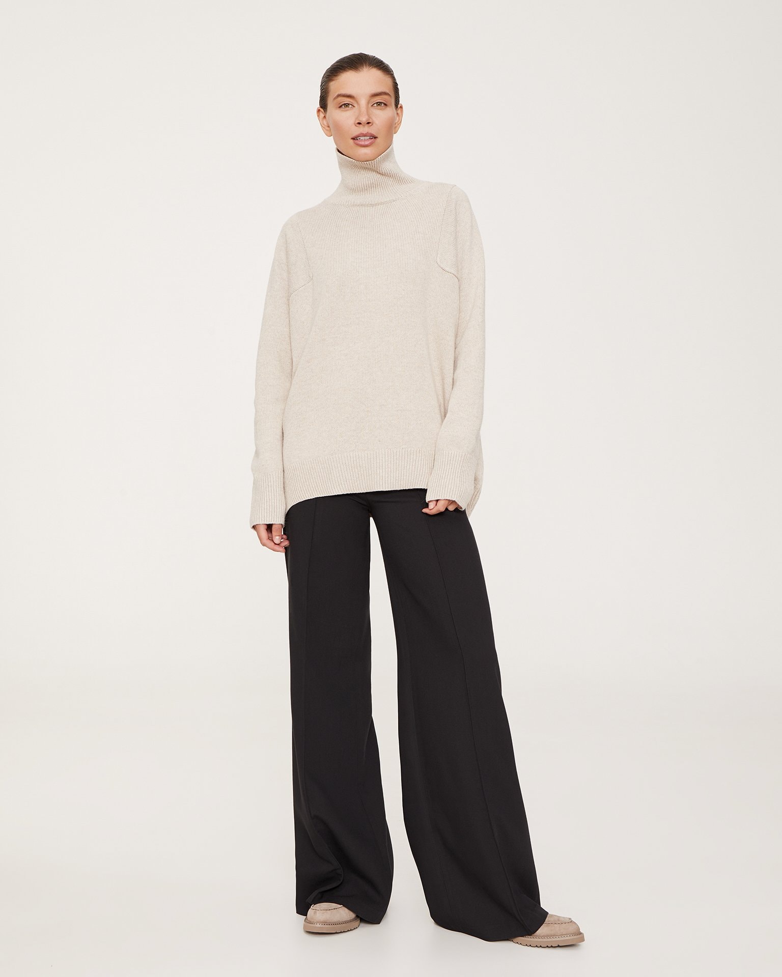 Wide-Leg Trousers with Creases, Black