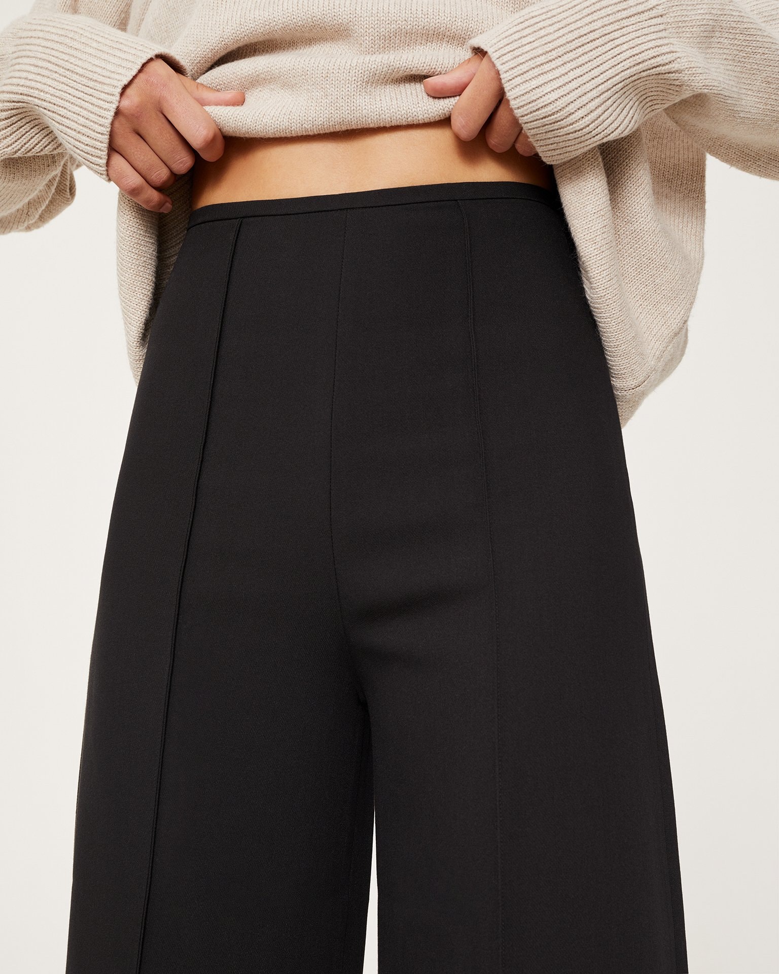Wide-Leg Trousers with Creases, Black — photo 4