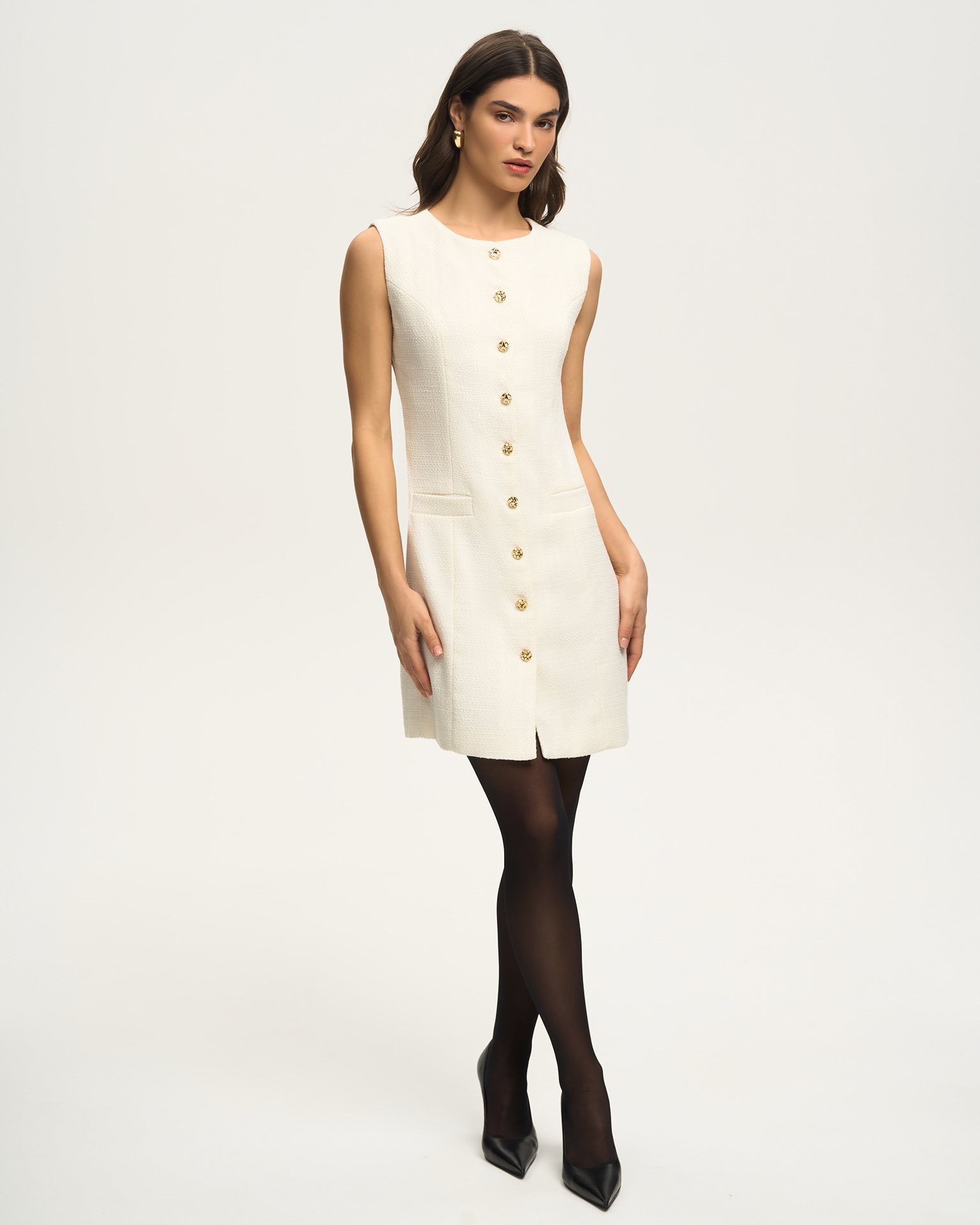Milk-Coloured Tweed Dress, Milky — photo 4