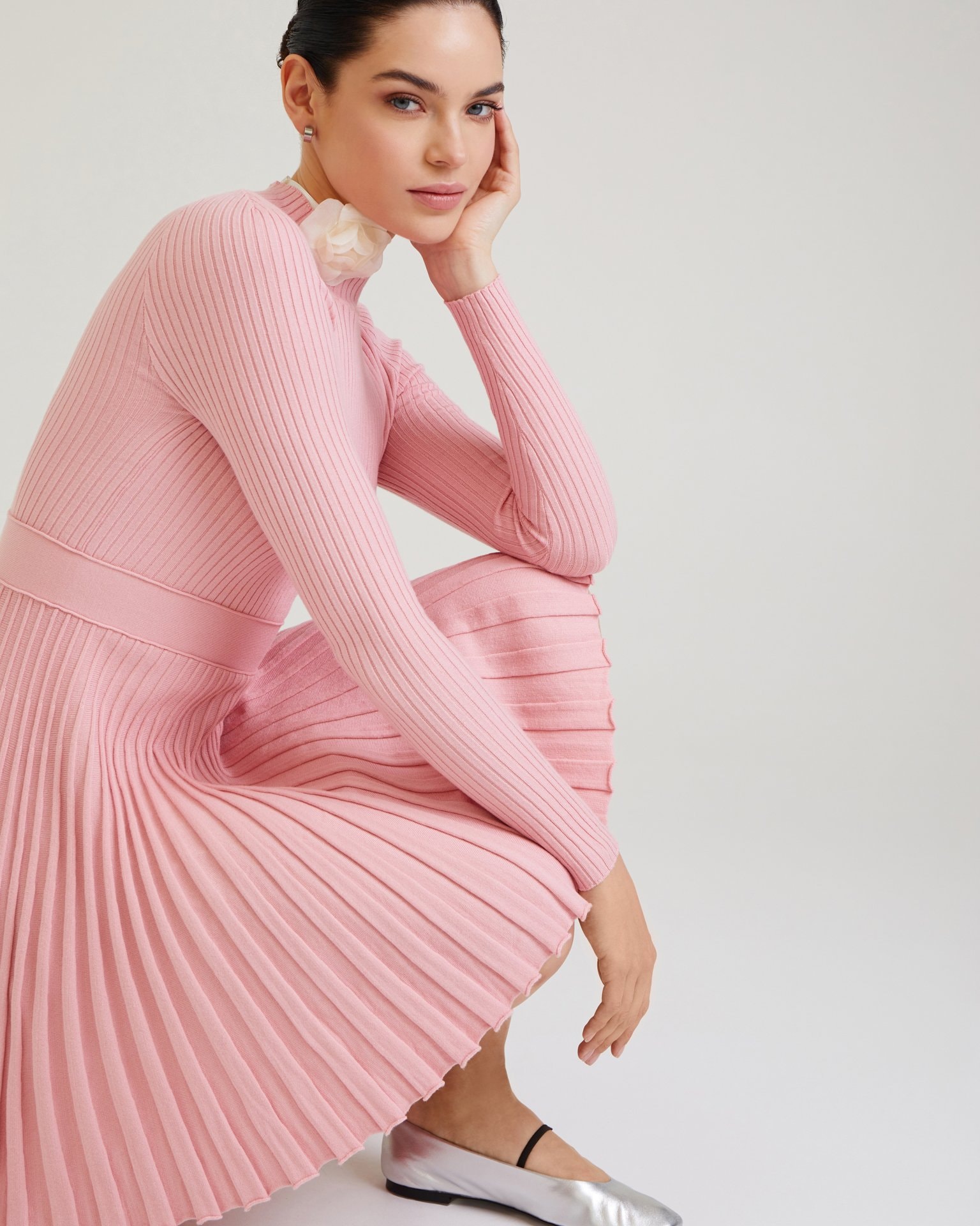 Dress with pleated skirt, Pink