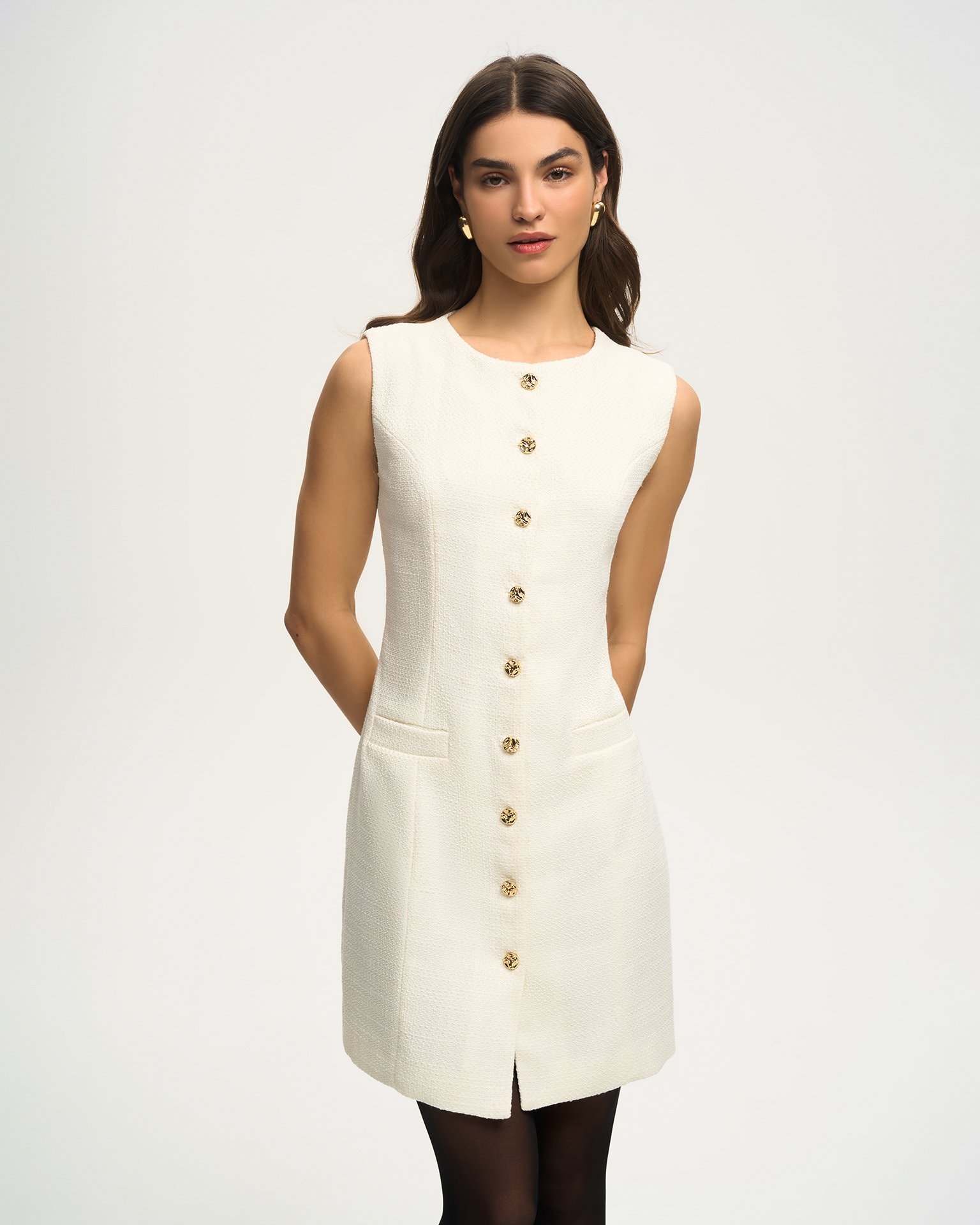 Milk-Coloured Tweed Dress, Milky — photo 2