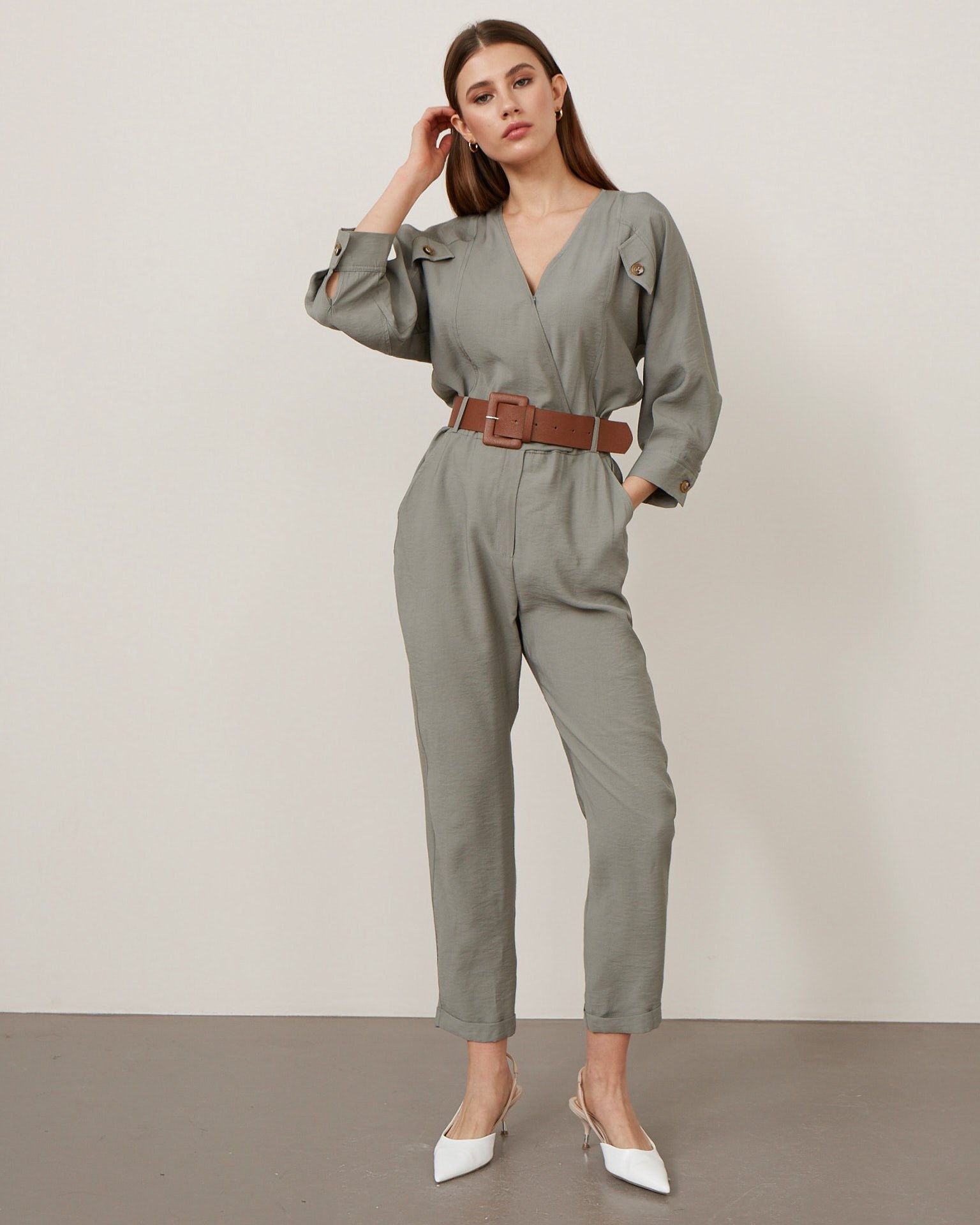 Casual-style jumpsuit, Khaki