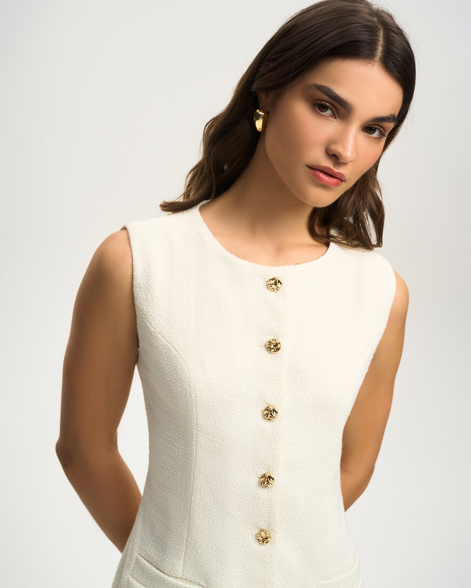 Milk-Coloured Tweed Dress, Milky — photo 5