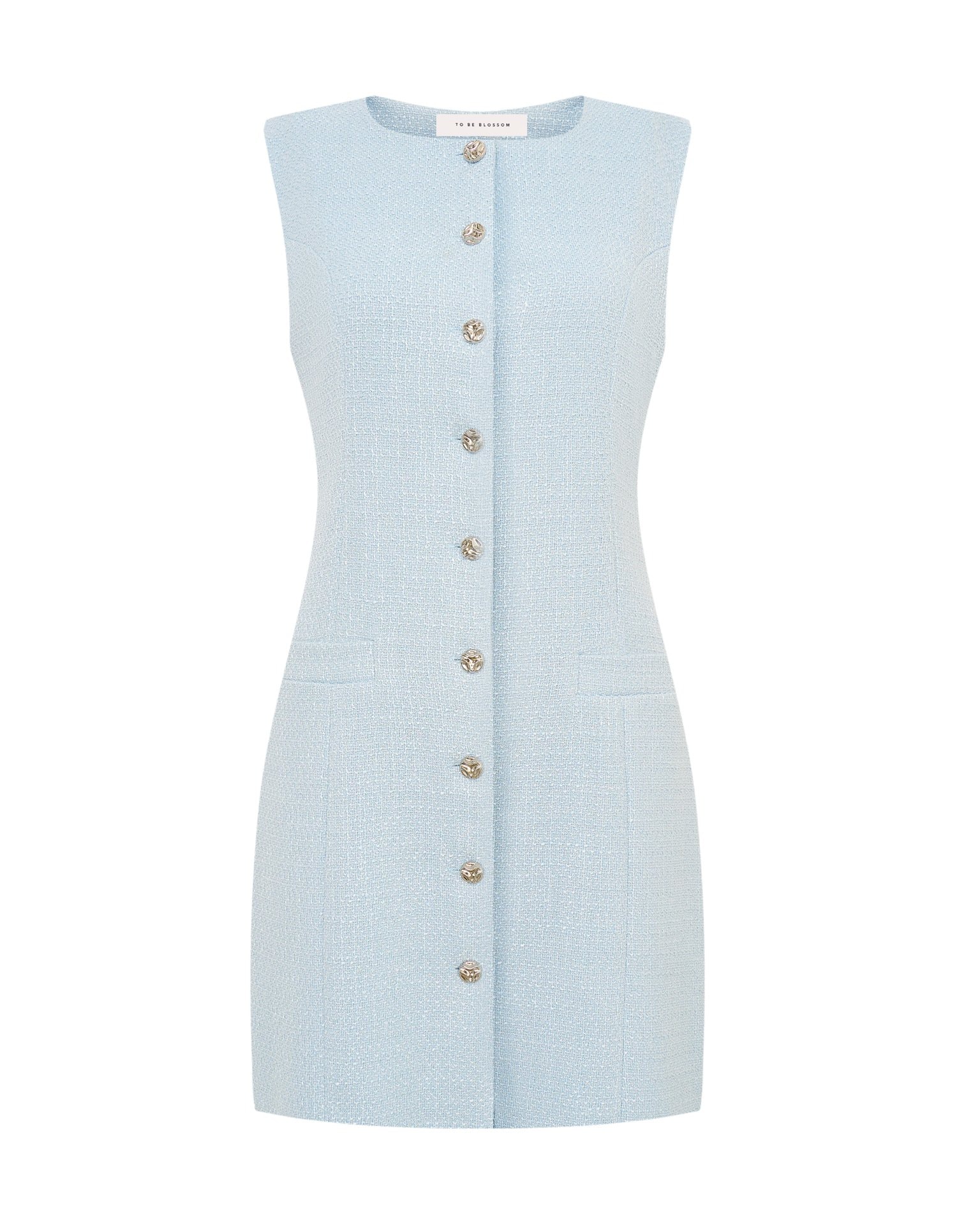 Blue Tweed Dress, Light Blue — photo 6