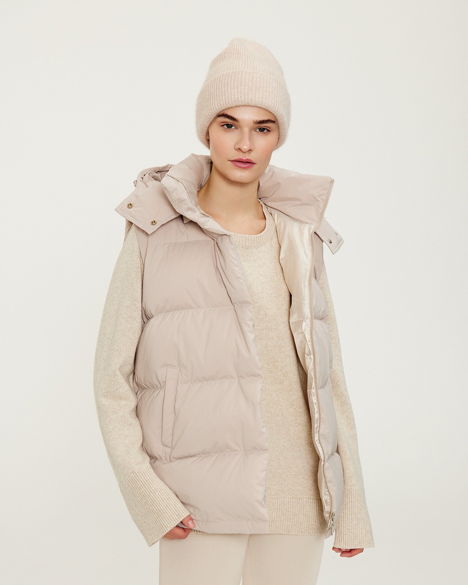 Zip-up vest, Beige — photo 4