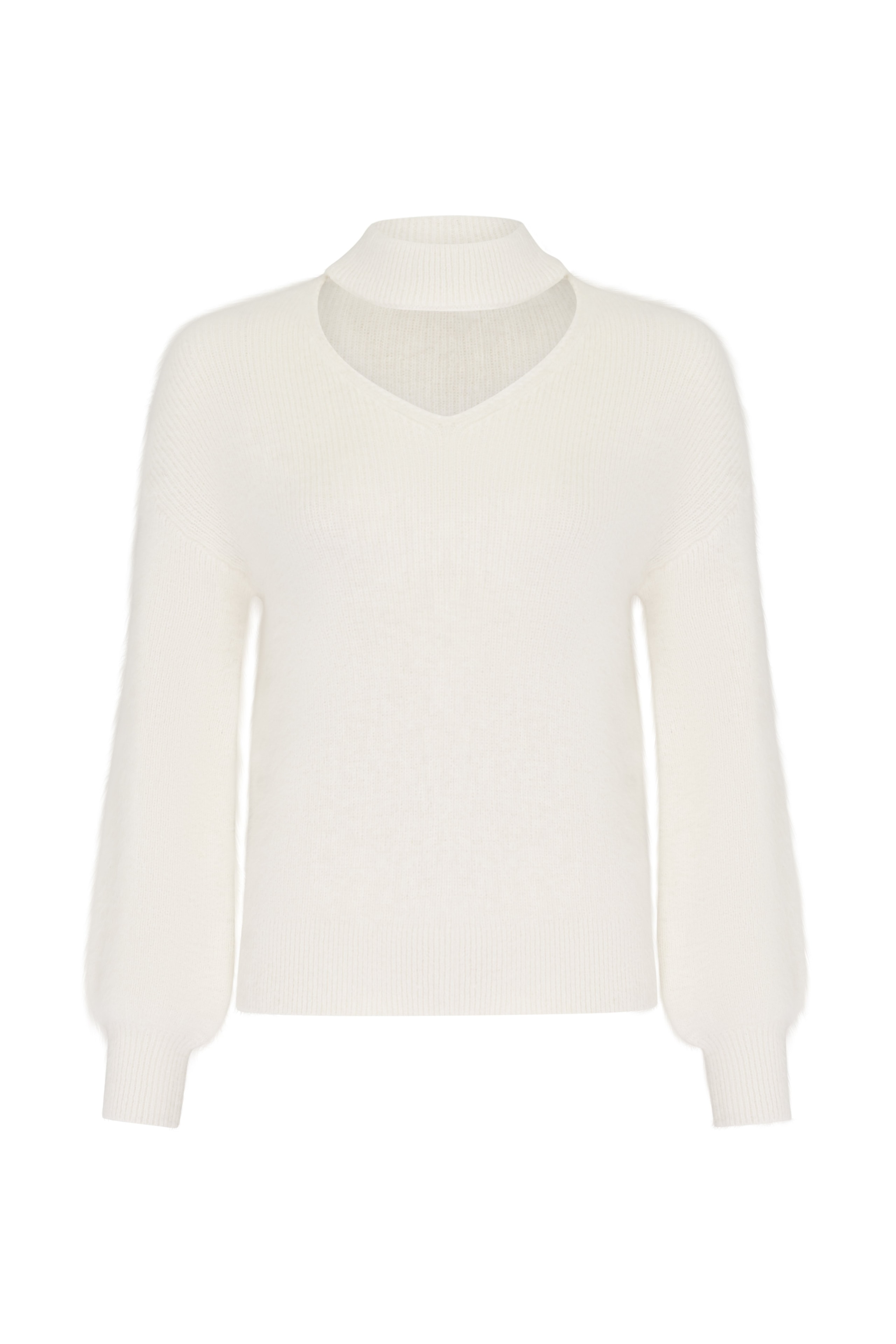 Cosy straight-cut jumper with an original neckline, White — photo 2