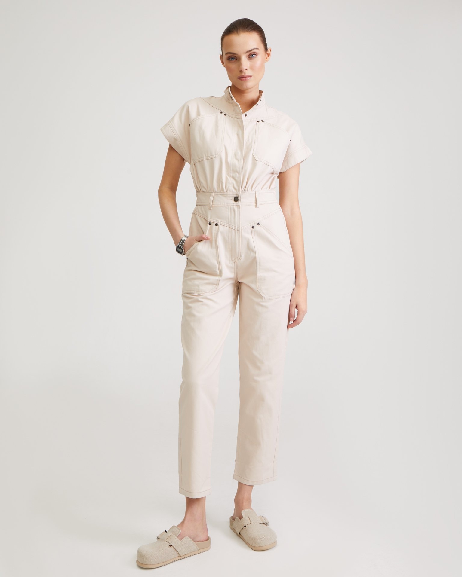 Cotton jumpsuit, Milk — photo 3