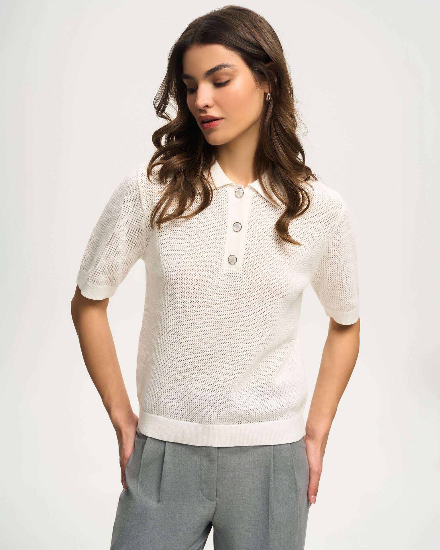 Lace Polo, White — photo 4