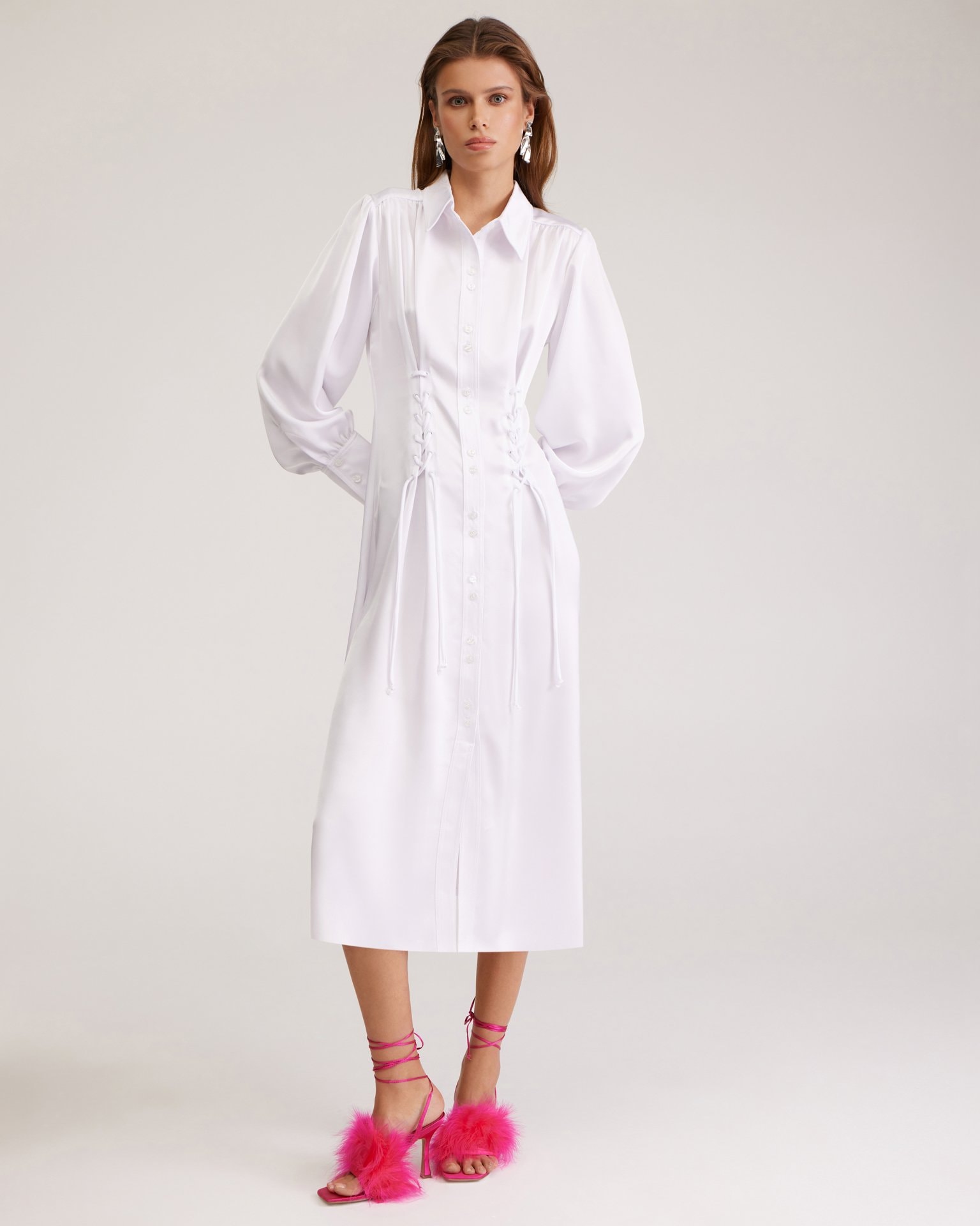 Lace-up dress, White — photo 2