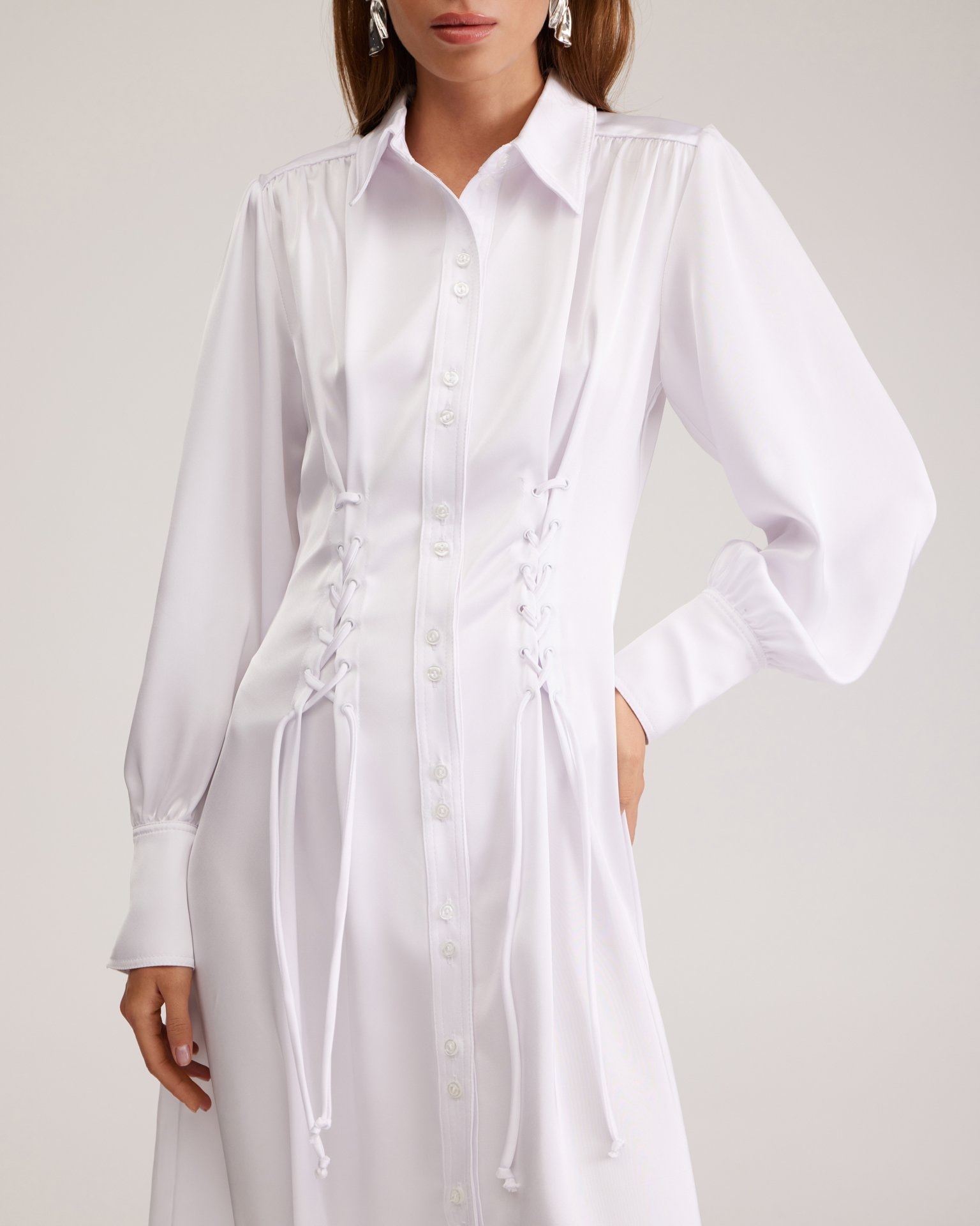Lace-up dress, White — photo 5