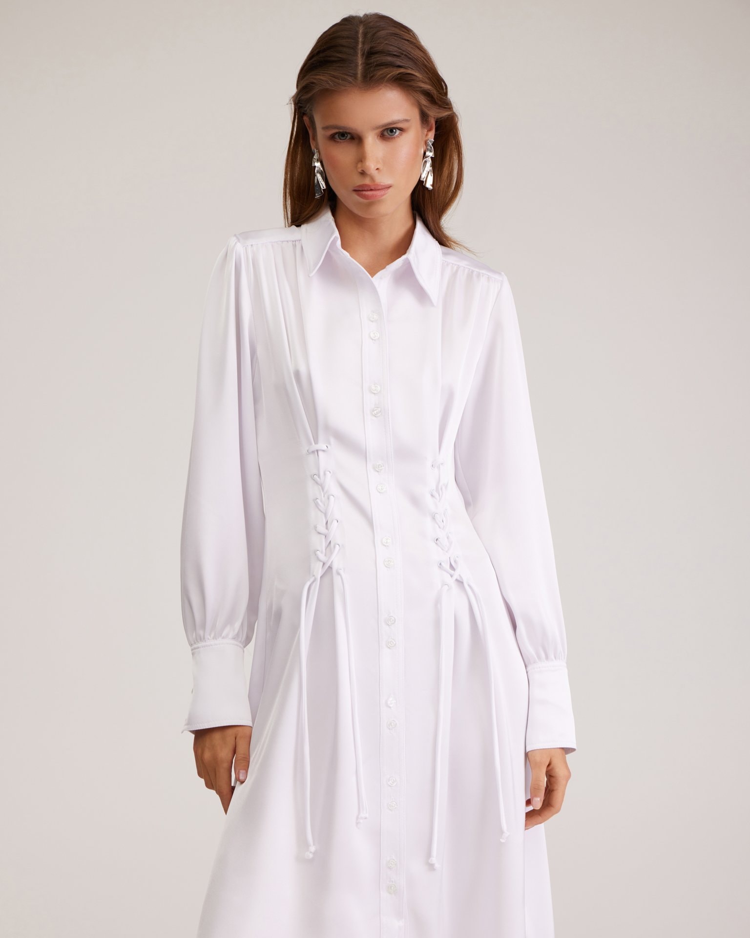 Lace-up dress, White — photo 3