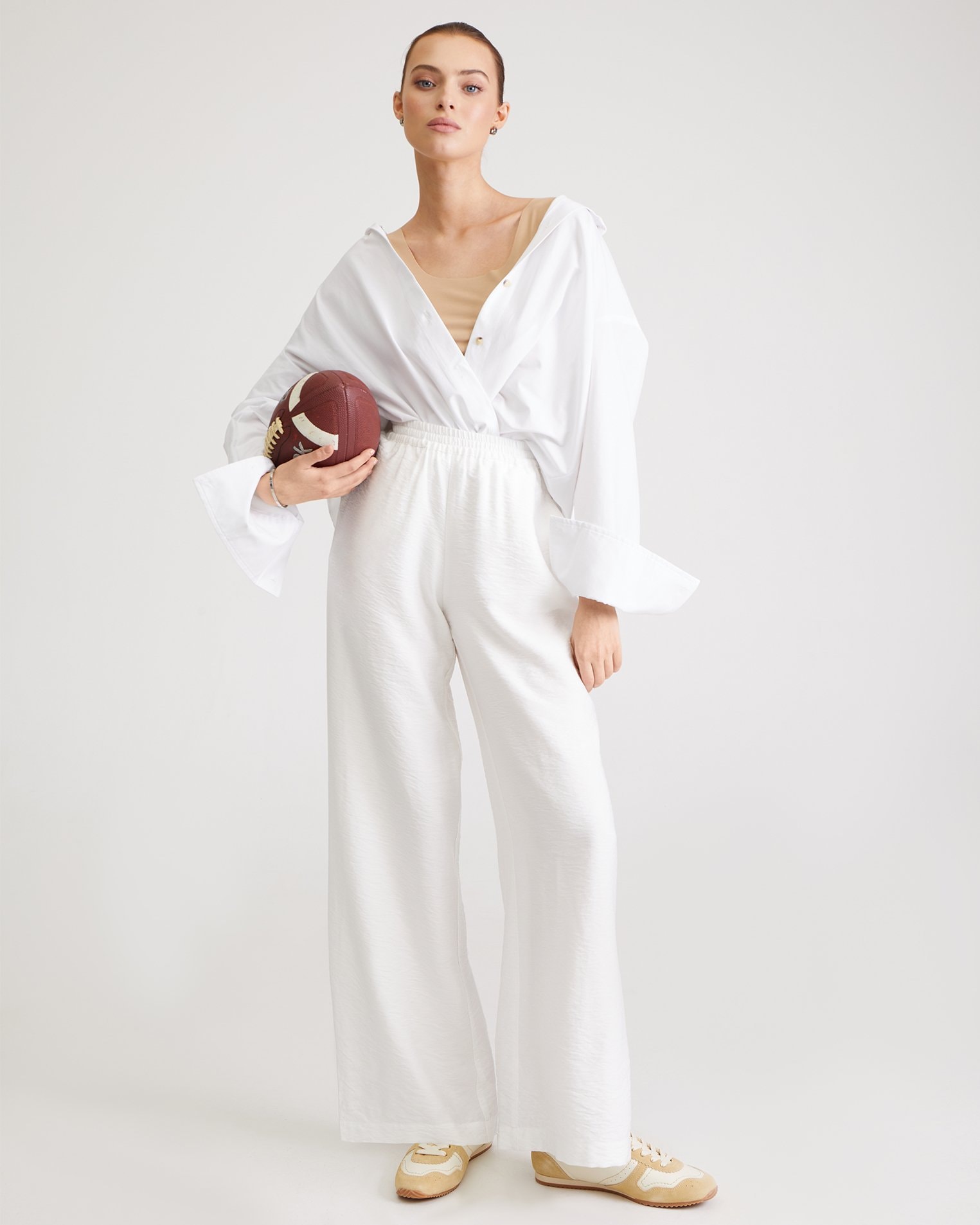 White Trousers with Elastic Waist, White