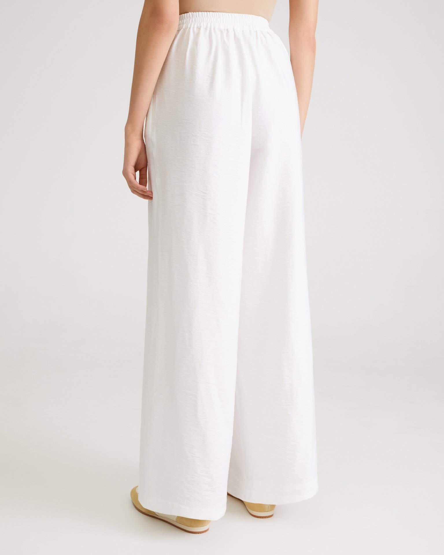 White Trousers with Elastic Waist, White — photo 3