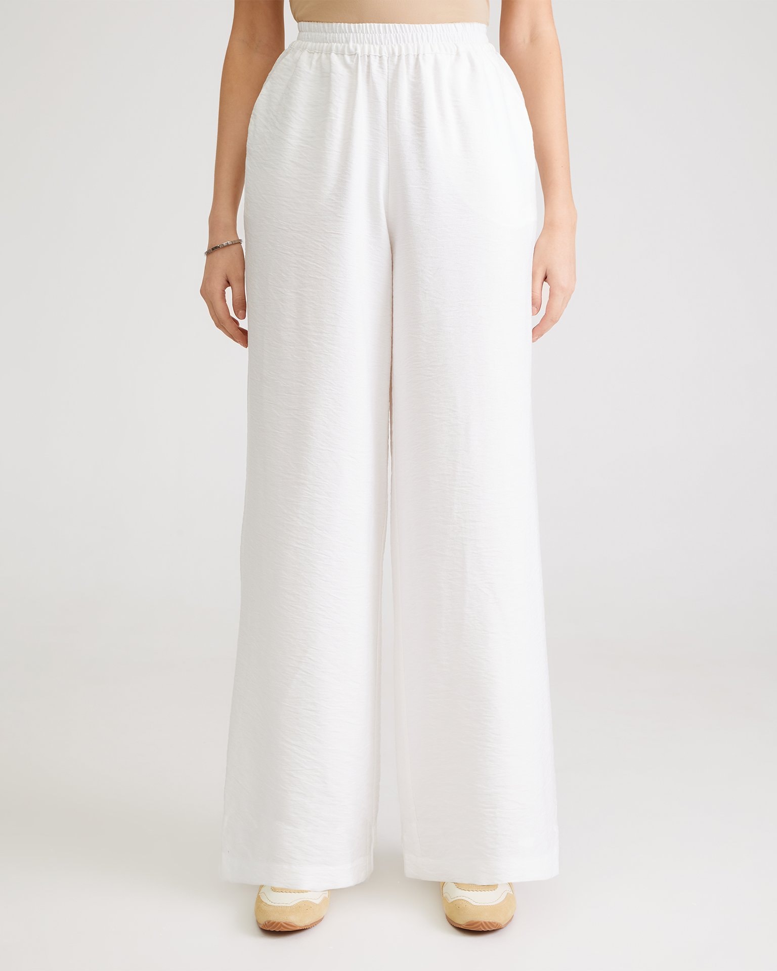 White Trousers with Elastic Waist, White — photo 4