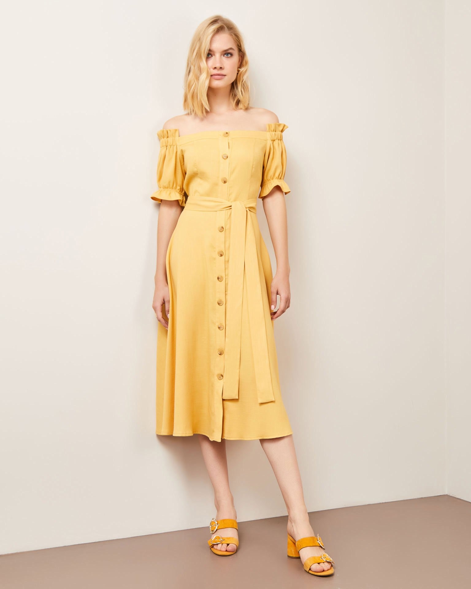 Off-the-shoulder dress, Yellow — photo 2