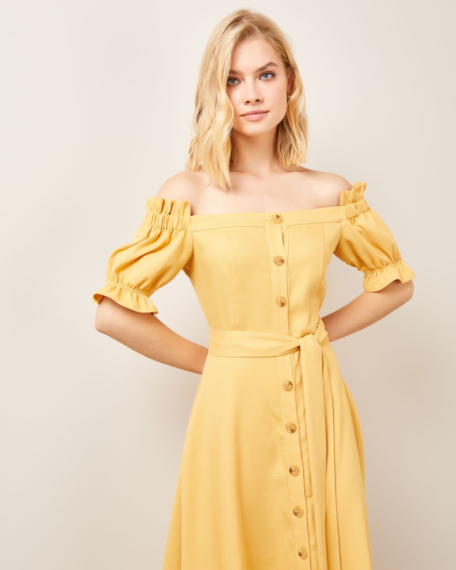 Off-the-shoulder dress, Yellow — photo 4