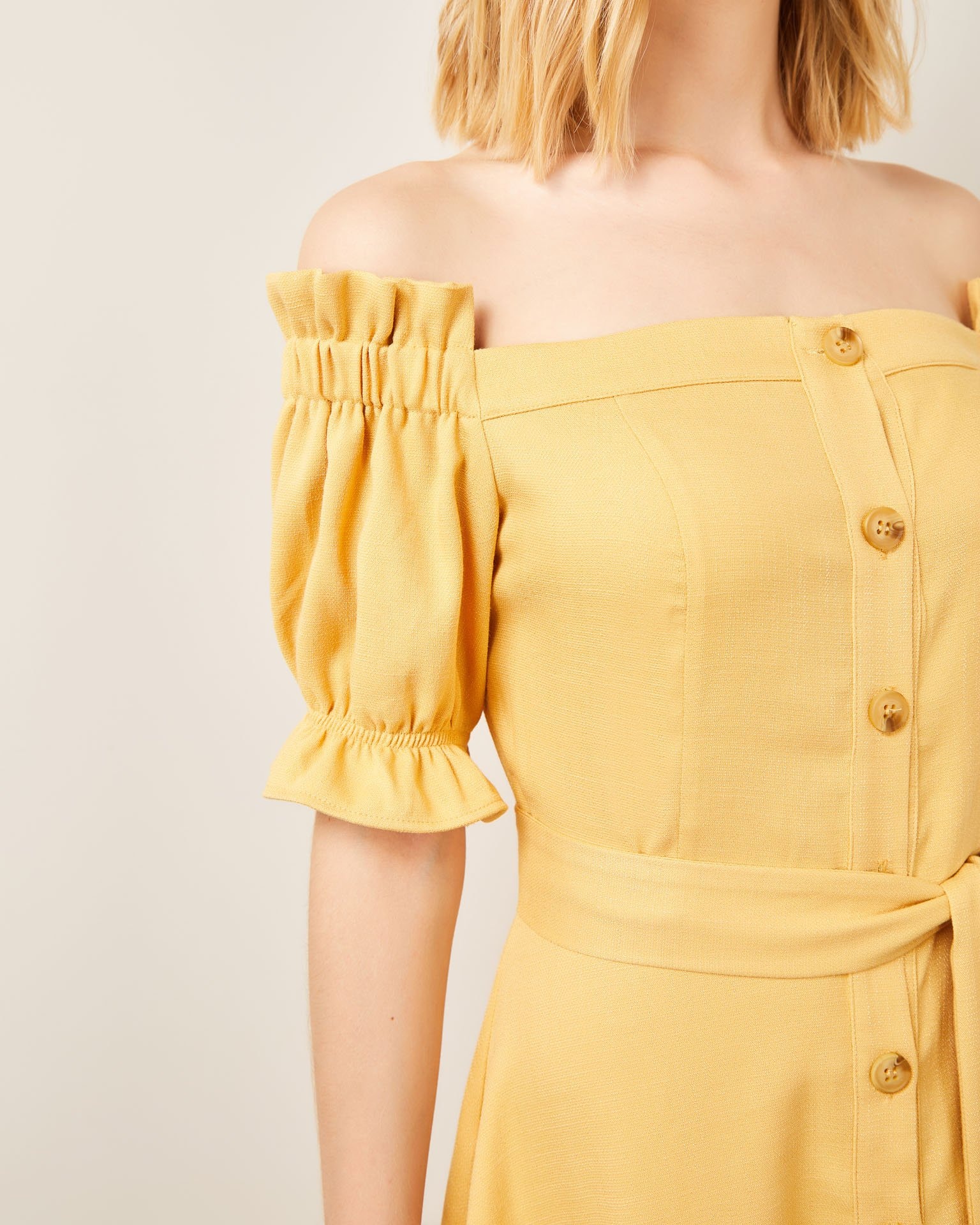 Off-the-shoulder dress, Yellow — photo 5
