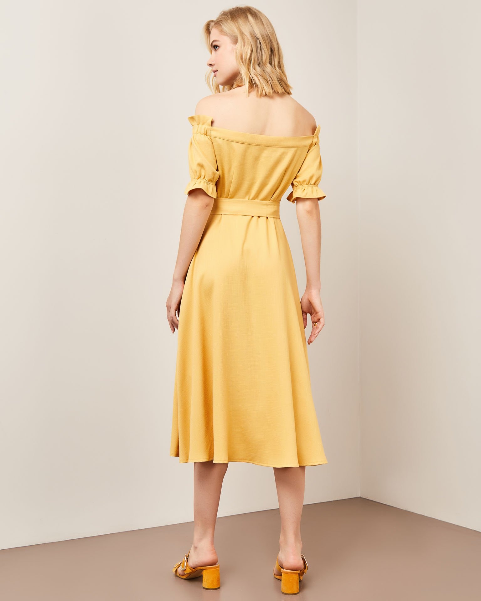 Off-the-shoulder dress, Yellow — photo 3