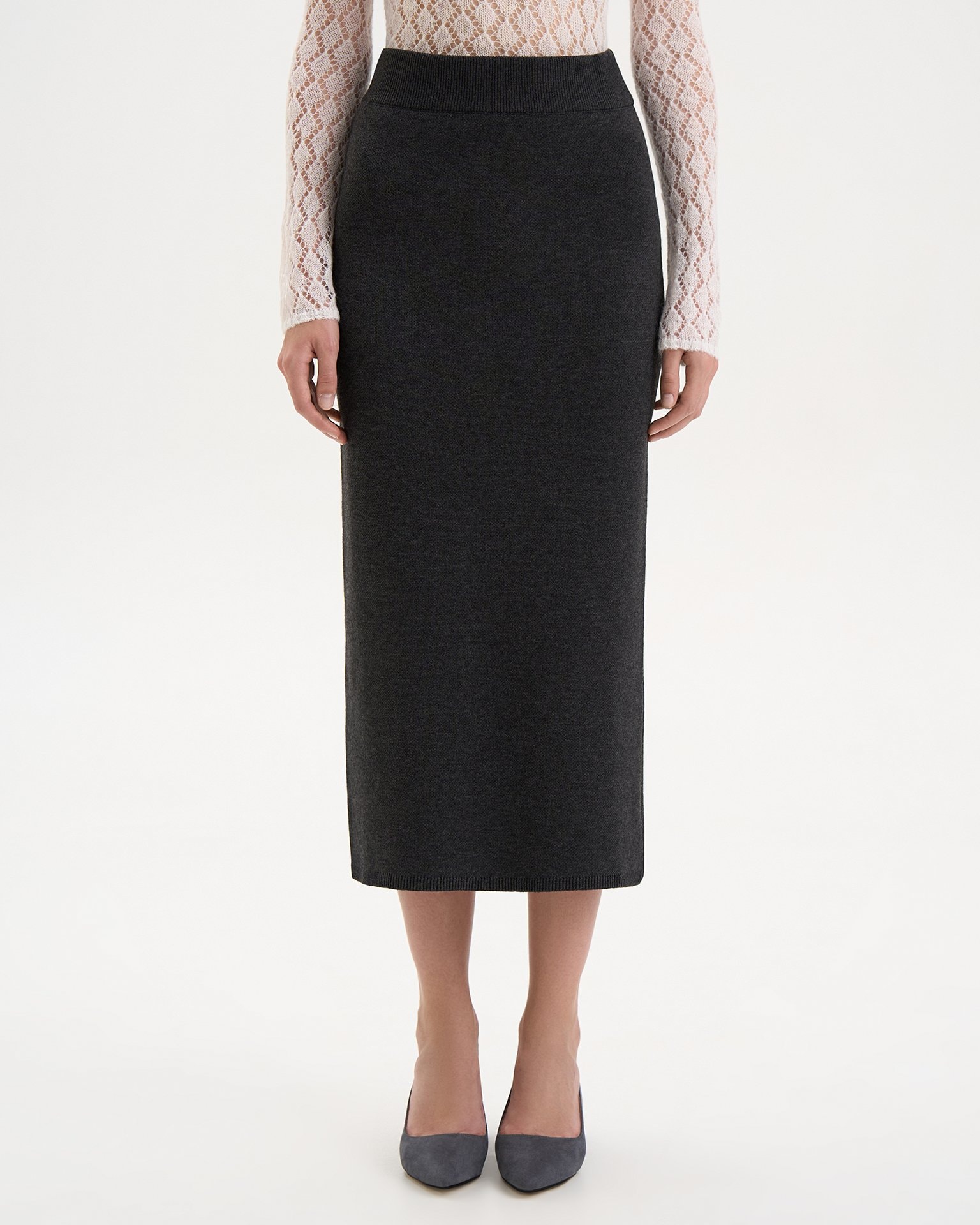 Mid-length knitted skirt, Grey — photo 5