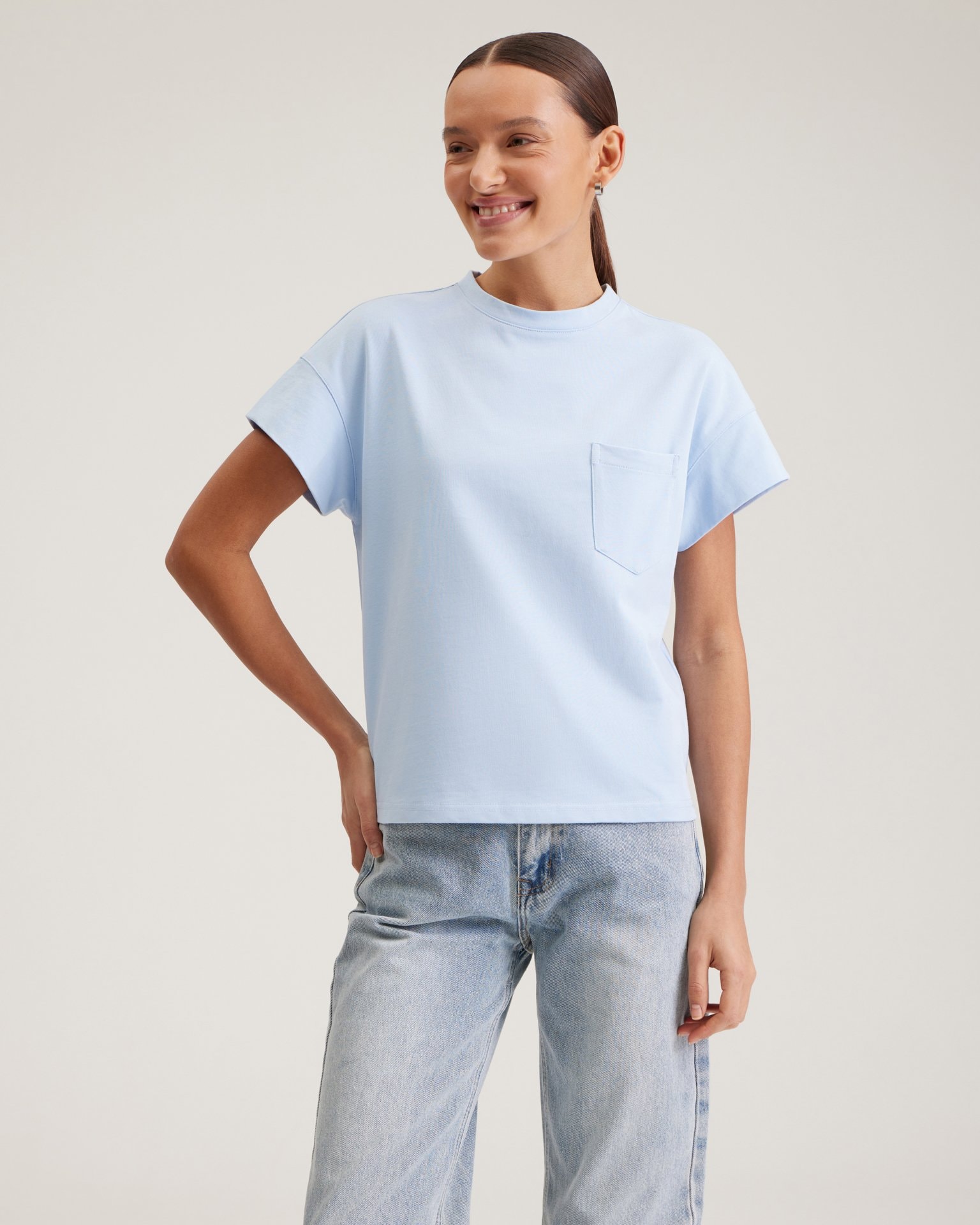 T-shirt with a patch pocket, Blue — photo 5