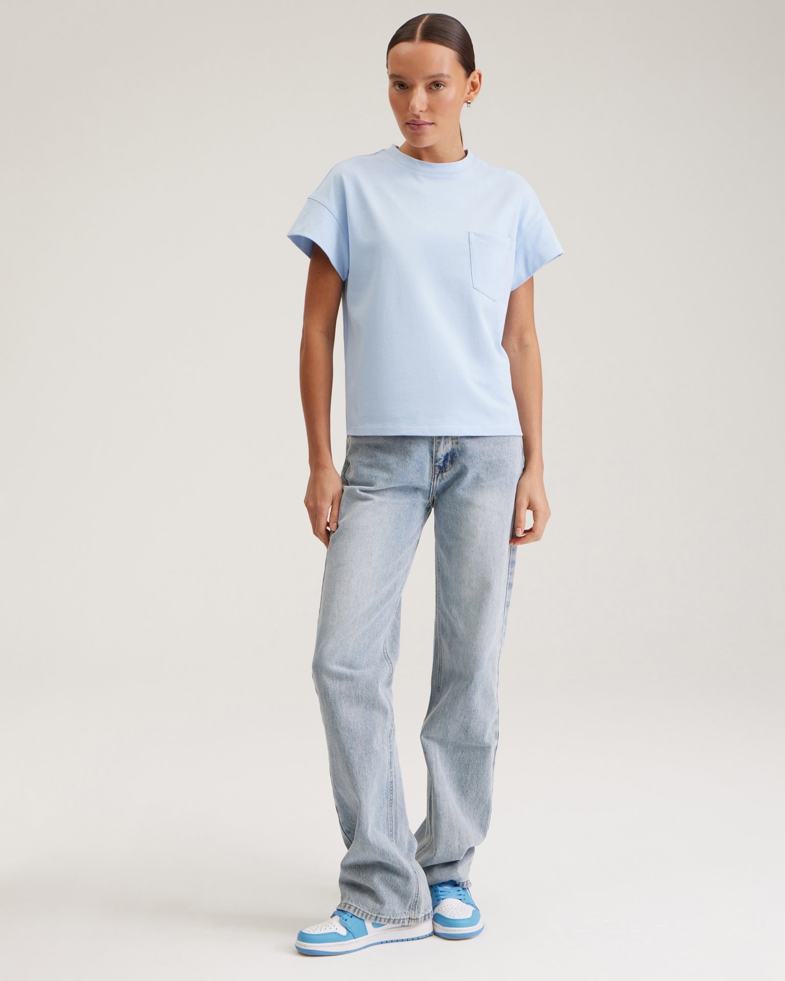 T-shirt with a patch pocket, Blue — photo 2