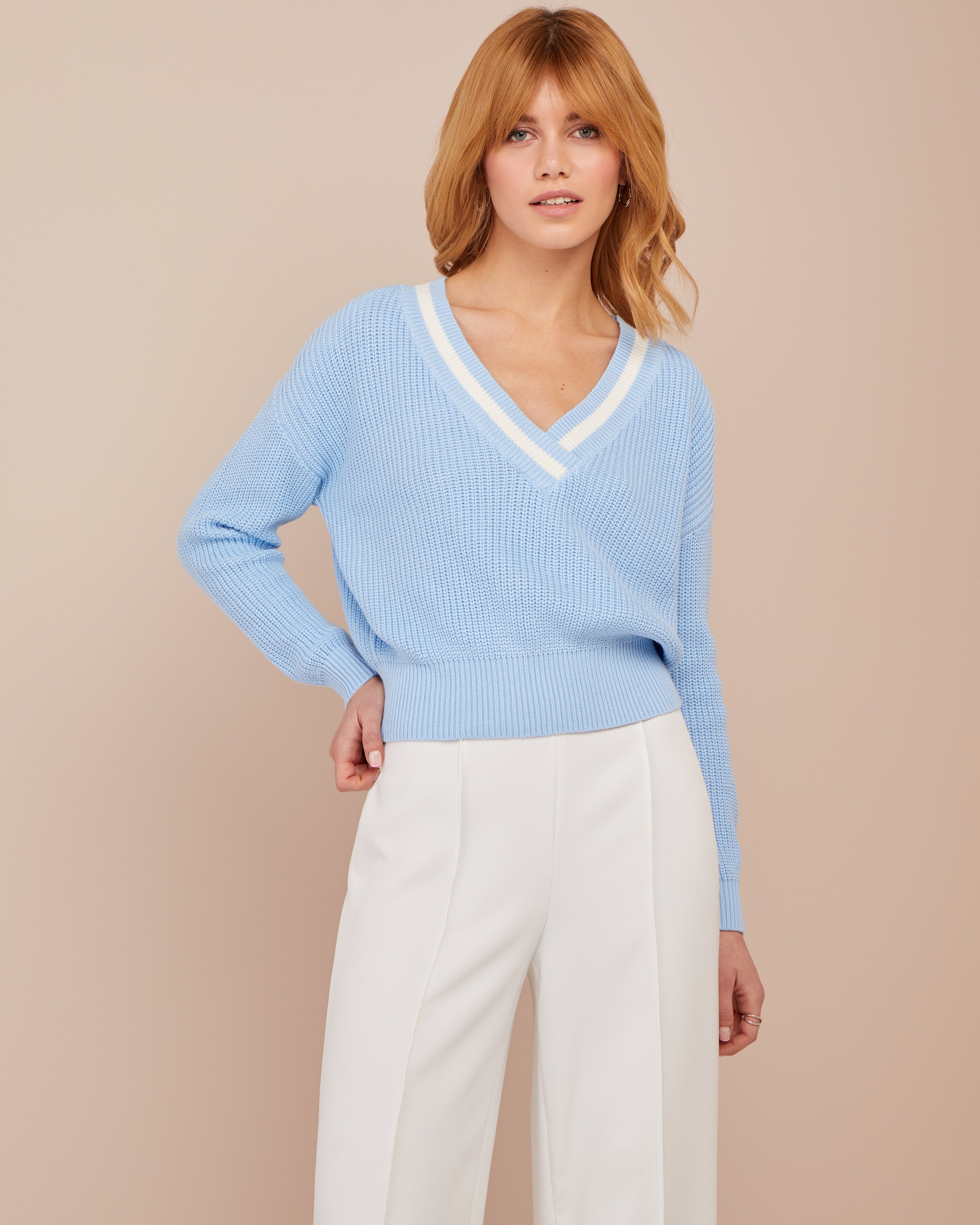 Knitted crop sweater, Sky Blue — photo 2