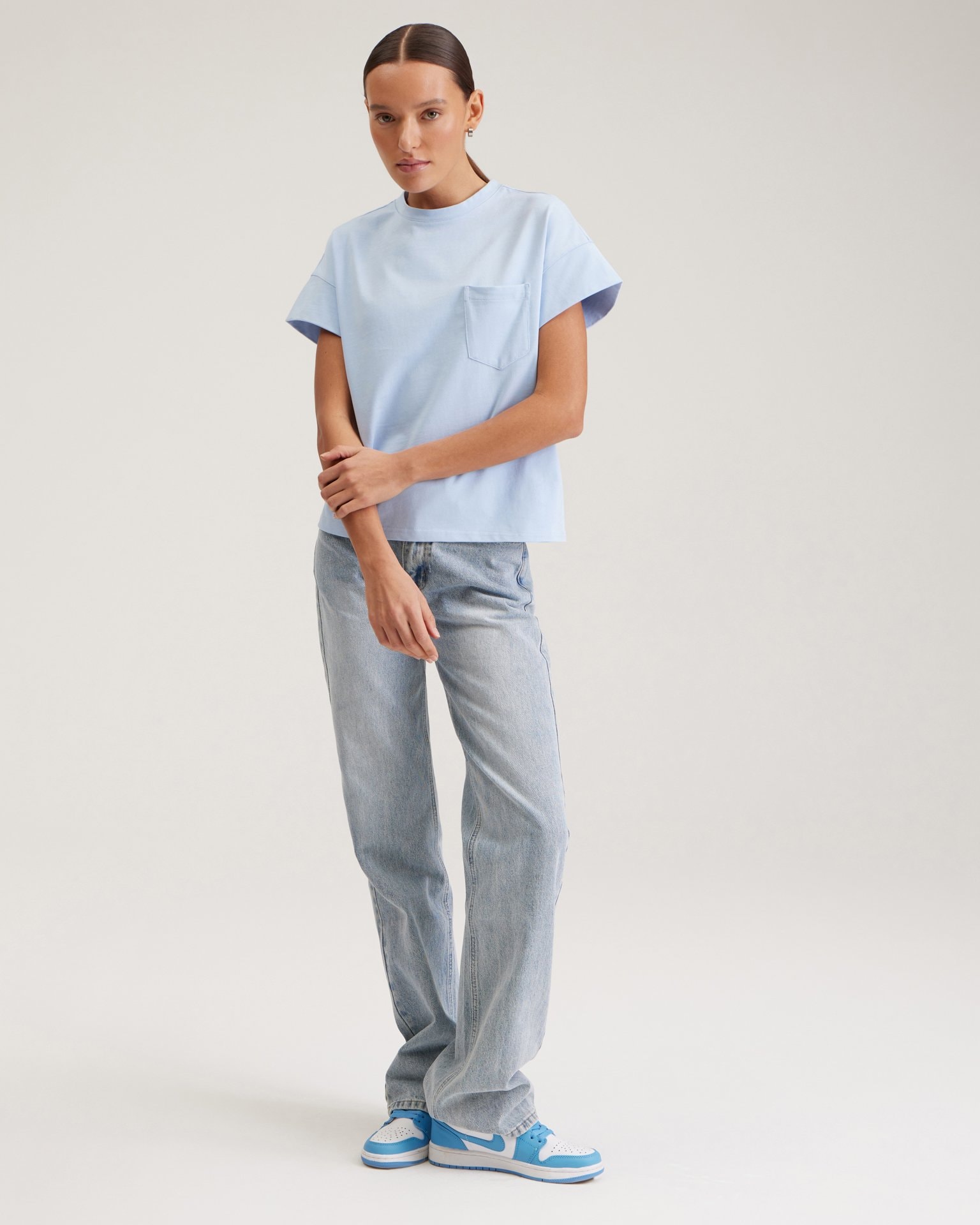 T-shirt with a patch pocket, Blue — photo 4