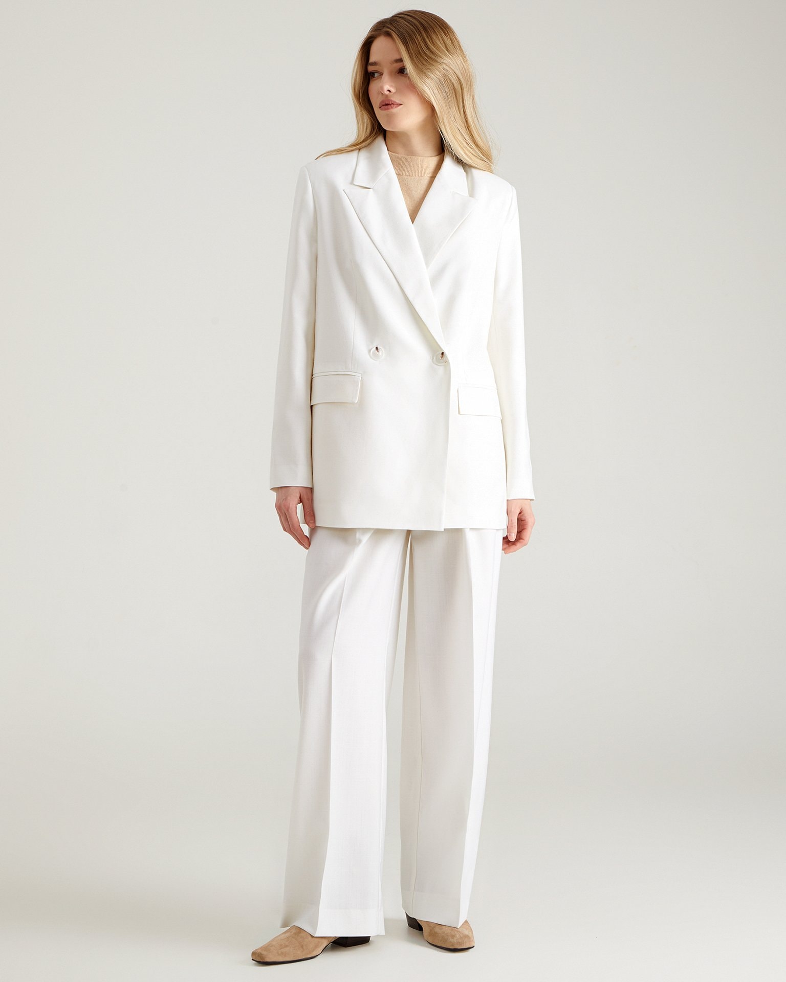 Trousers with creases, Milk — photo 2
