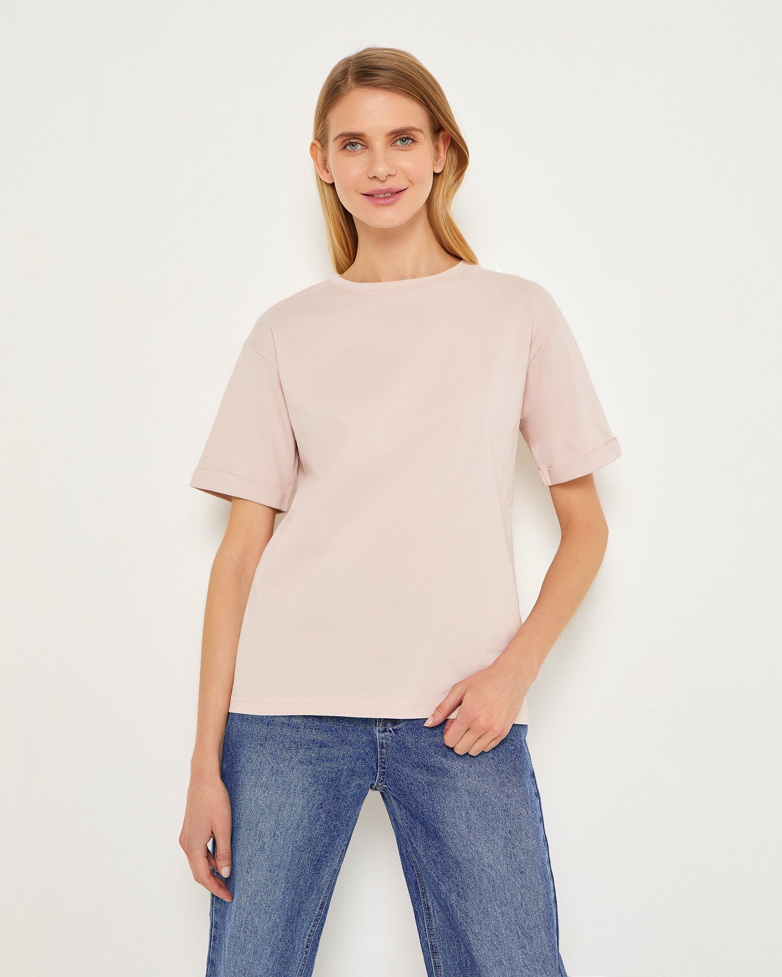 Basic cotton T-shirt, Pink — photo 3