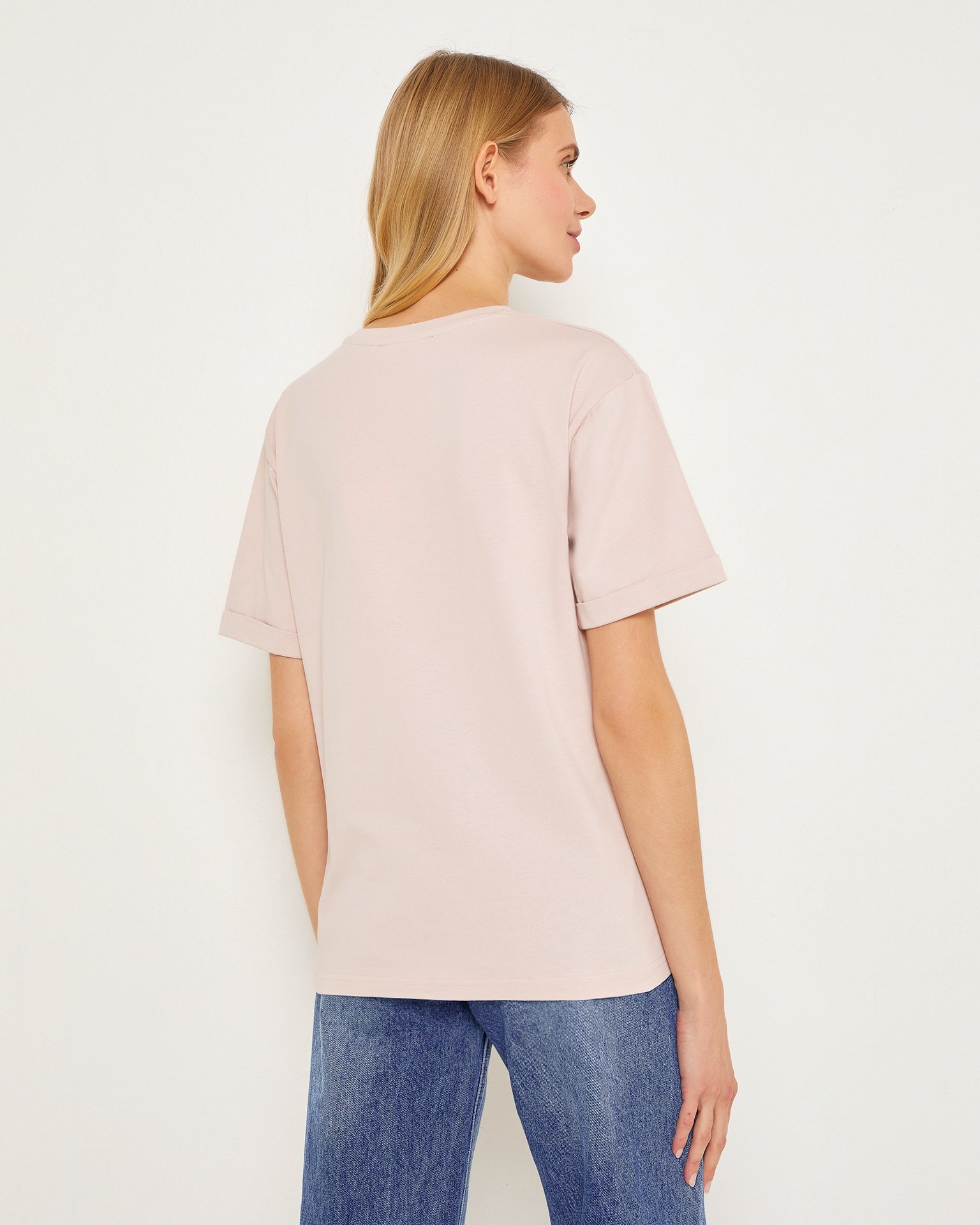 Basic cotton T-shirt, Pink — photo 4