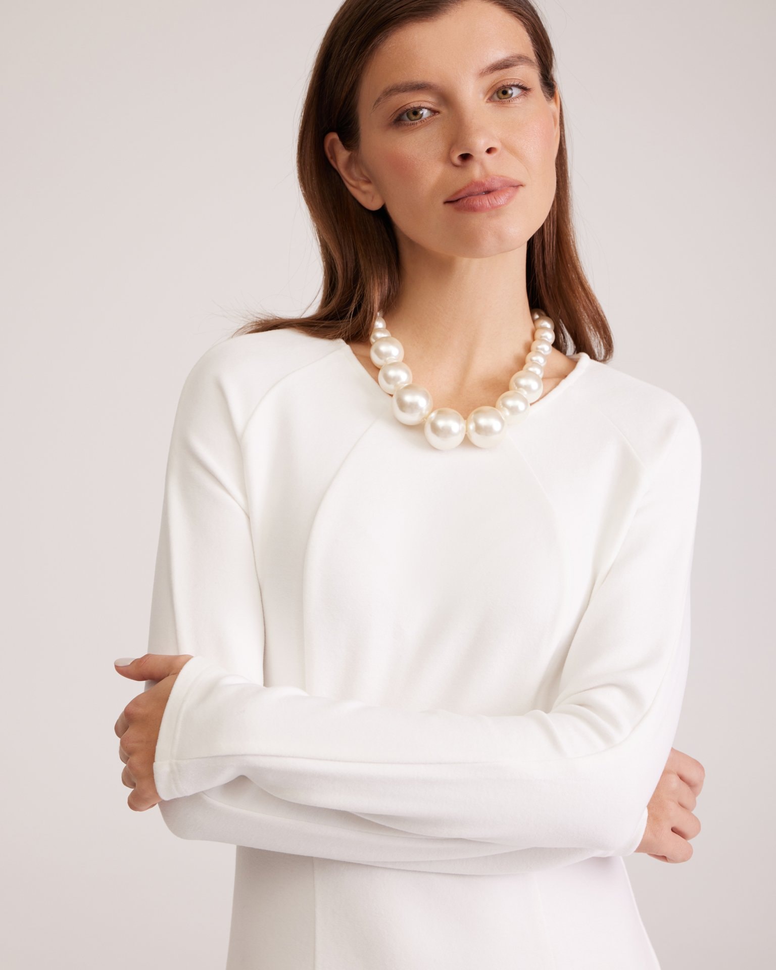 Cream dress with a slit, Milk — photo 5