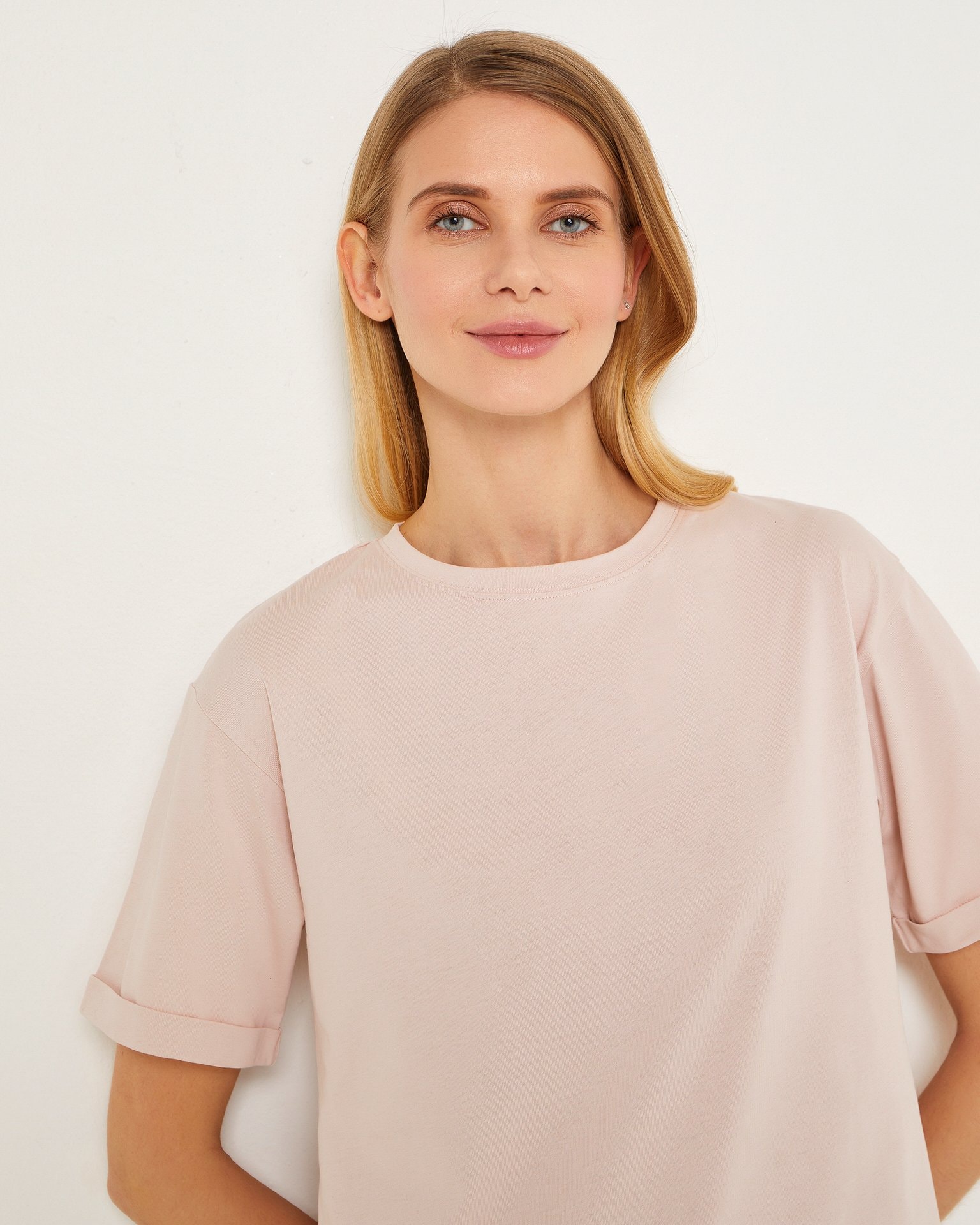 Basic cotton T-shirt, Pink — photo 5