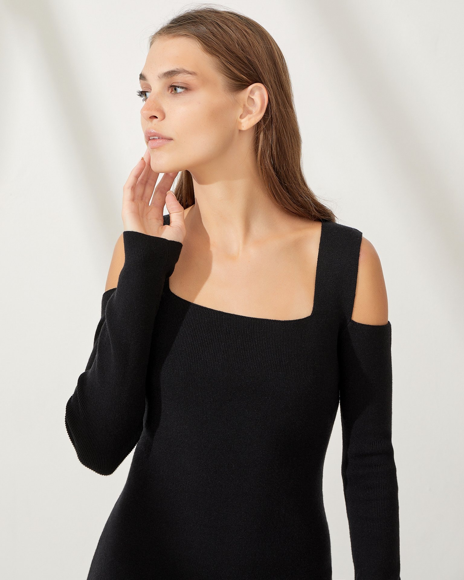 Dress with a square neckline, Black — photo 4