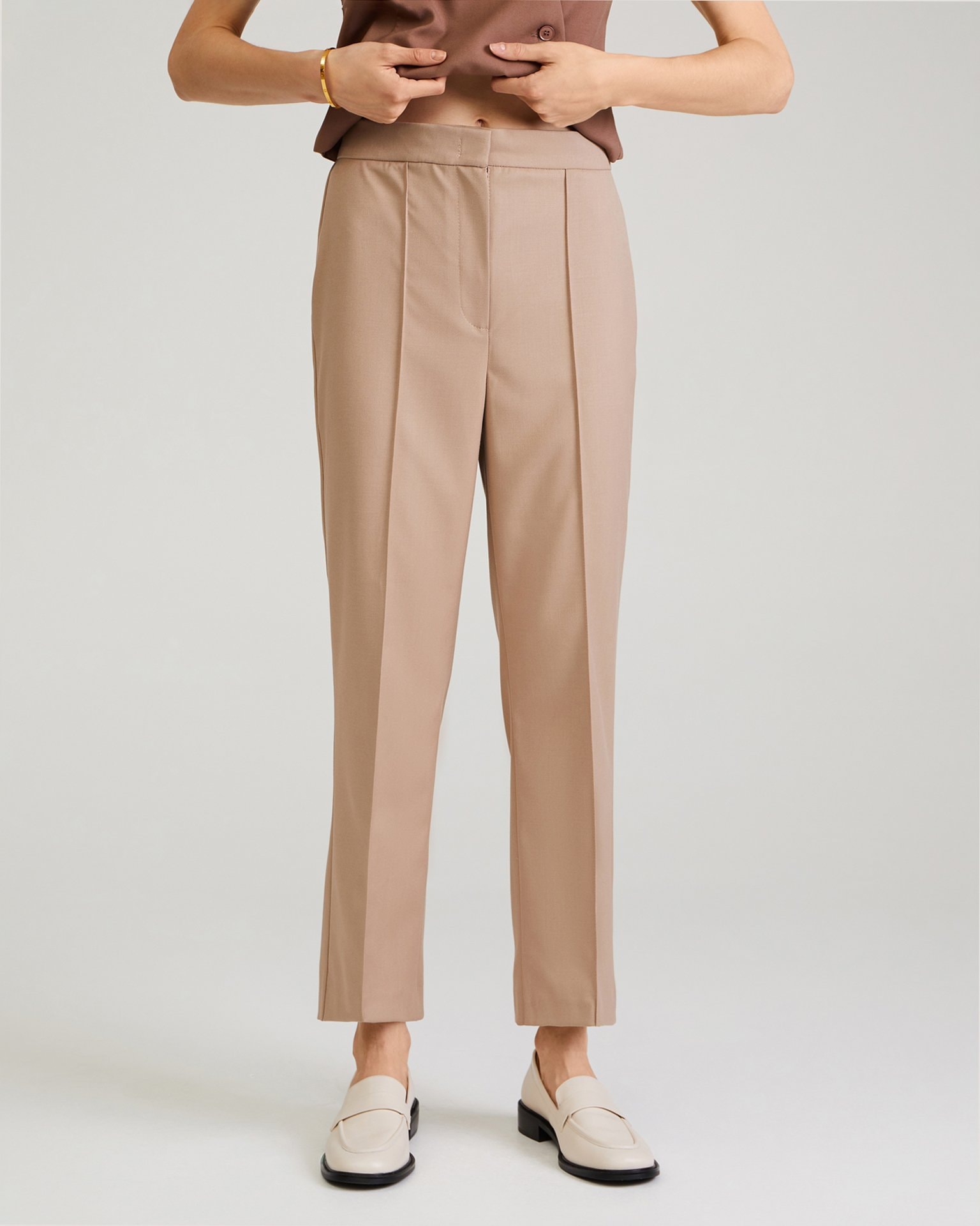 Cropped trousers in beige, Beige — photo 8