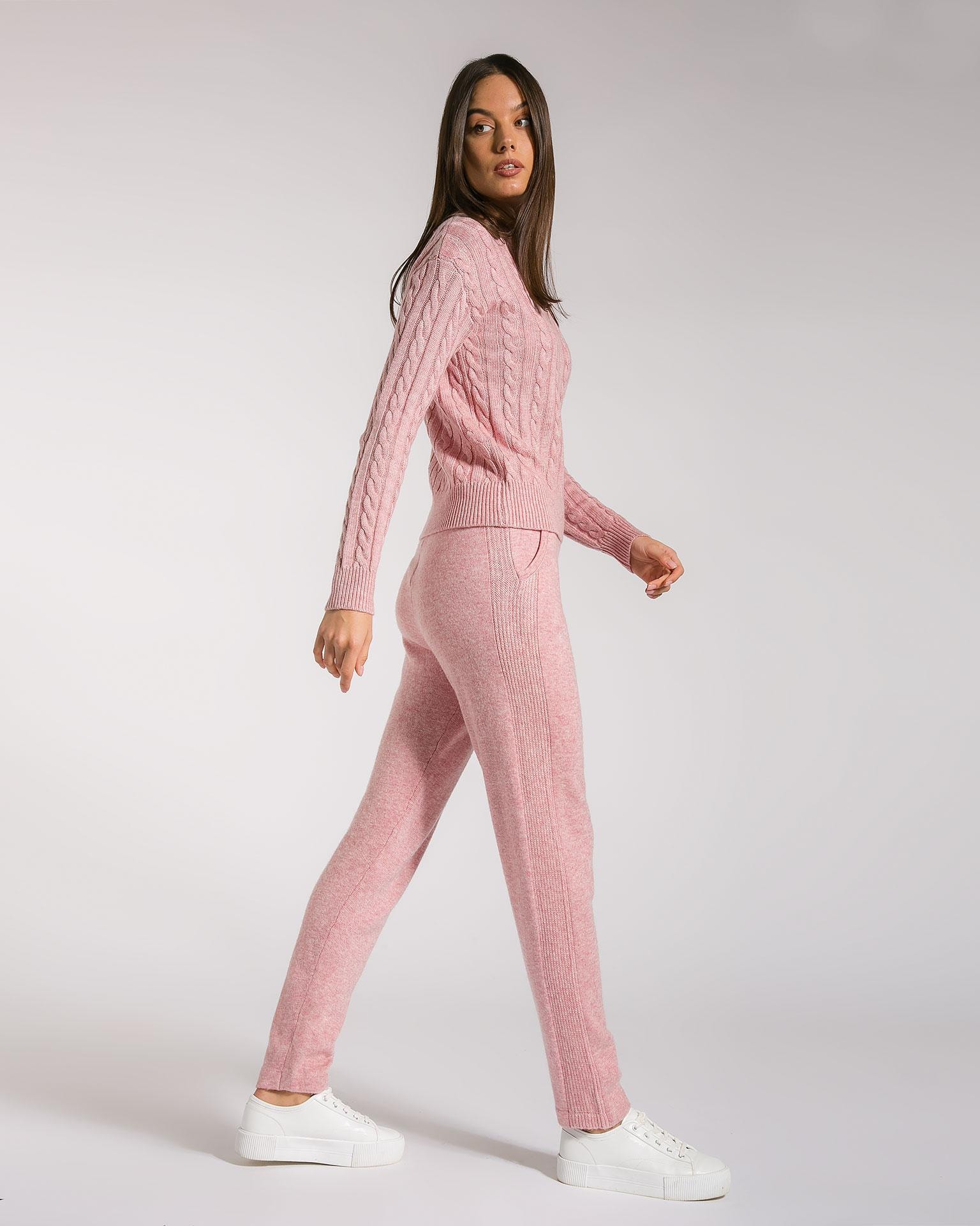 Trouser suit in a delicate pink cashmere and wool blend, Pink