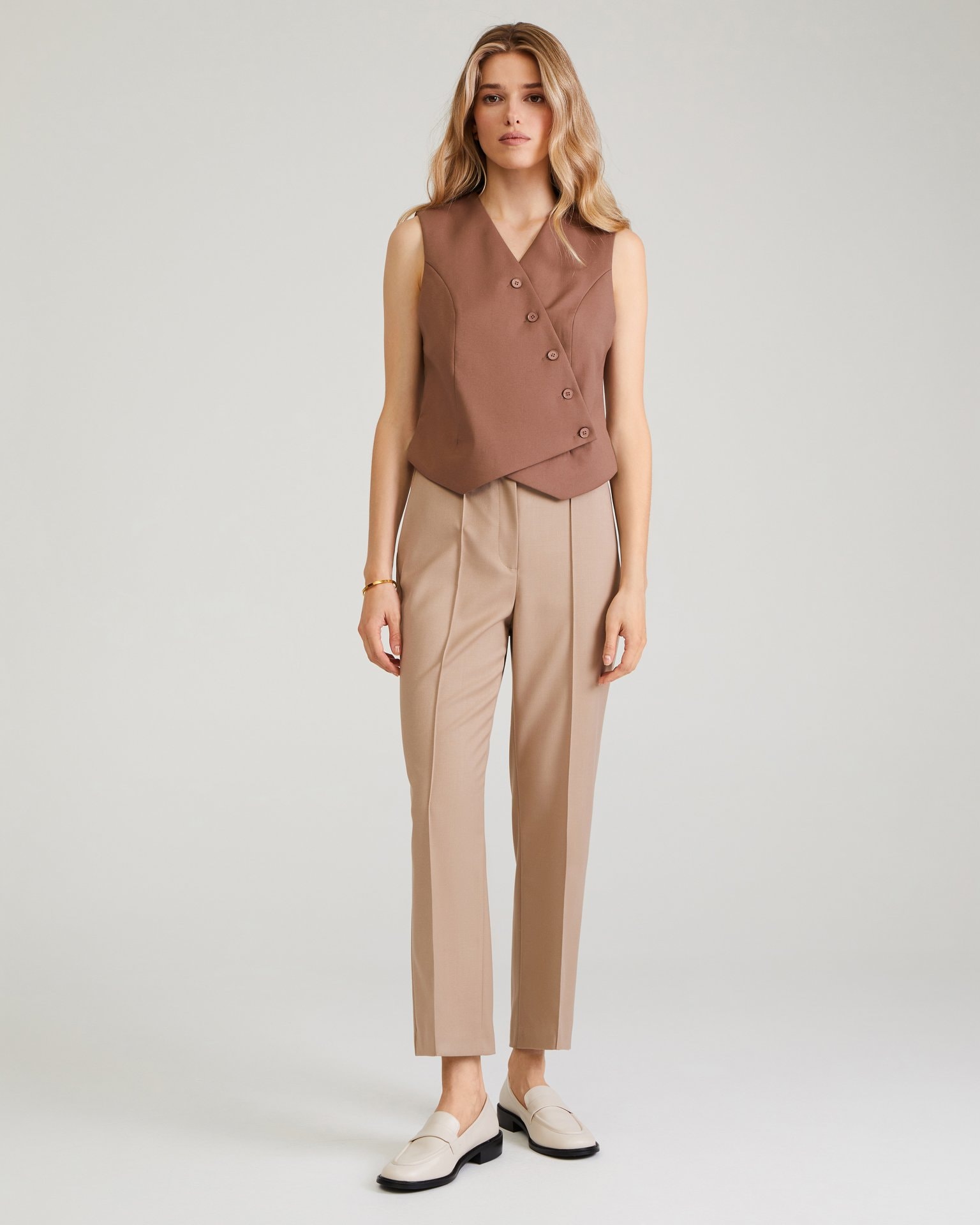Cropped trousers in beige, Beige — photo 2