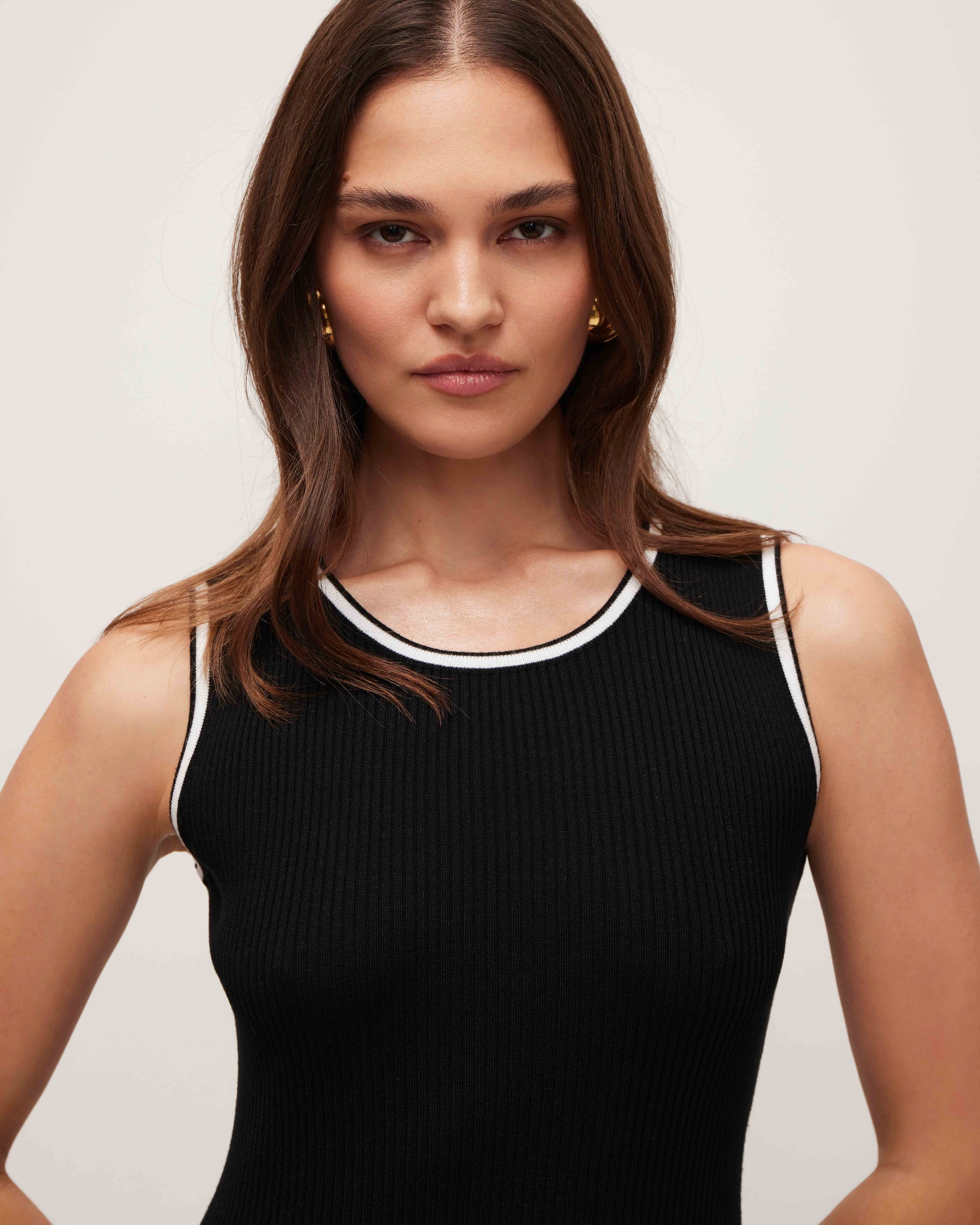 Dress with Contrast Trim, Black — photo 6