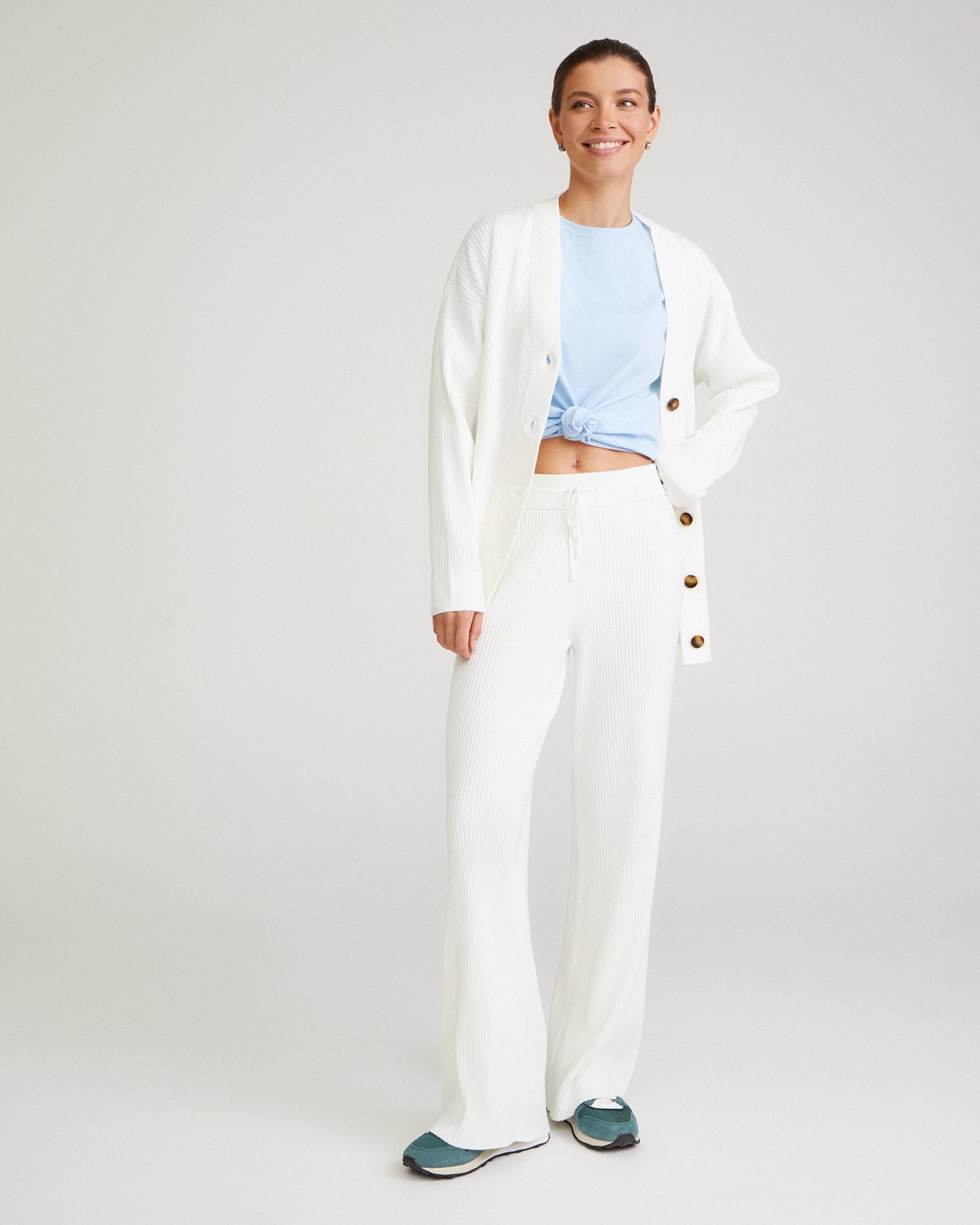 Flared white trousers, White