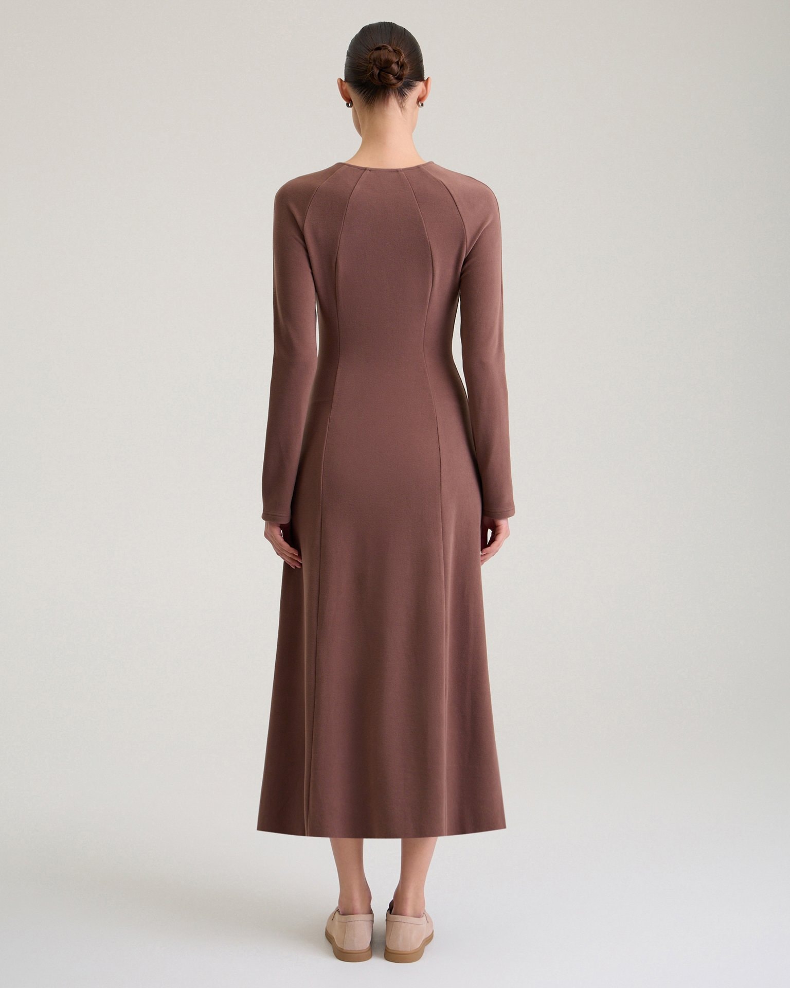 Knitted dress with a slit, Taupe — photo 3