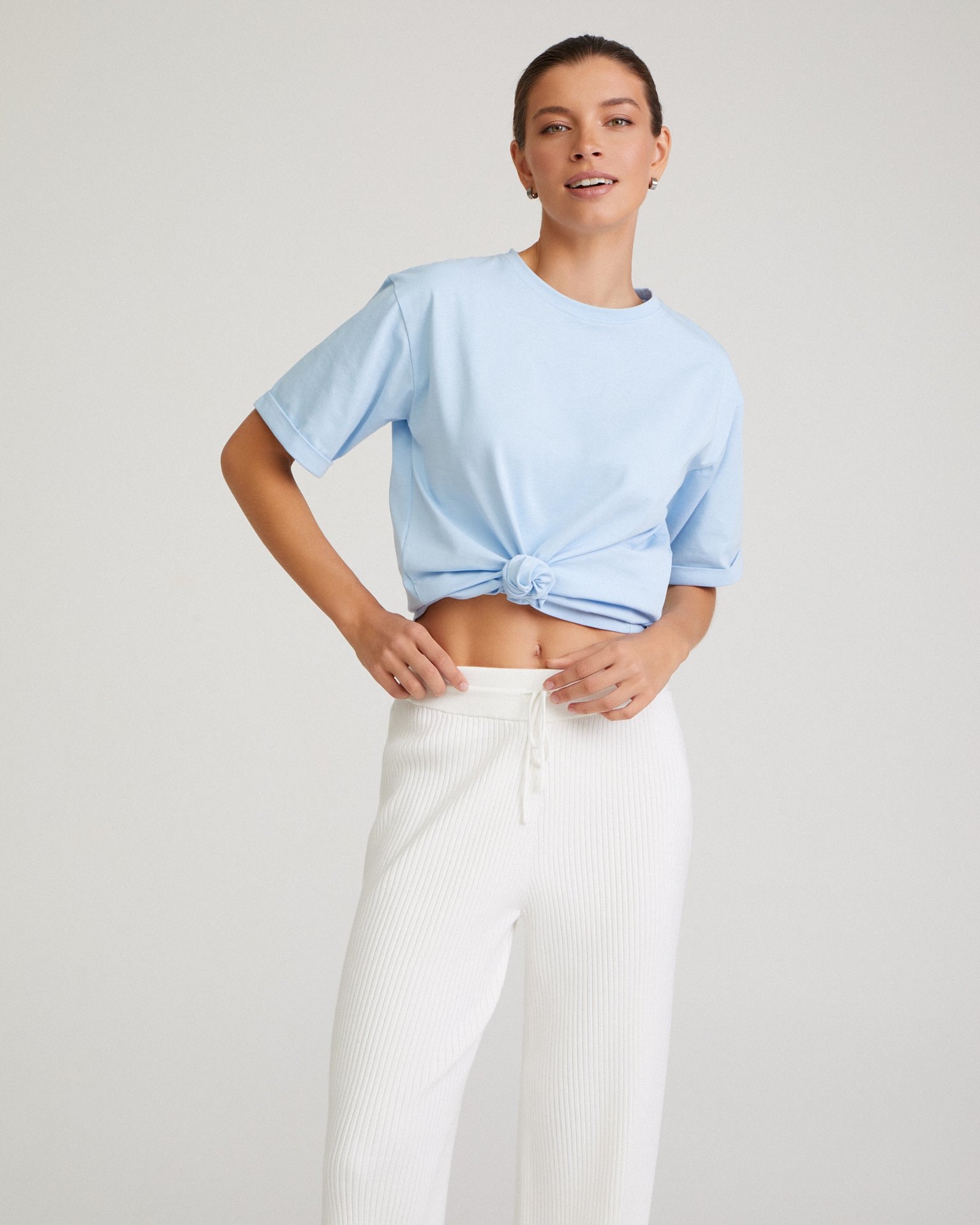 Flared white trousers, White — photo 4