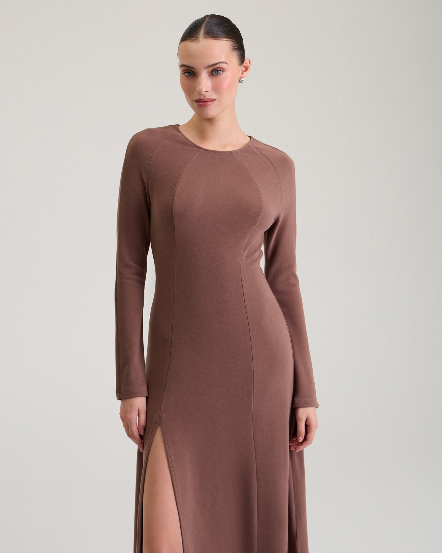 Knitted dress with a slit, Taupe — photo 6