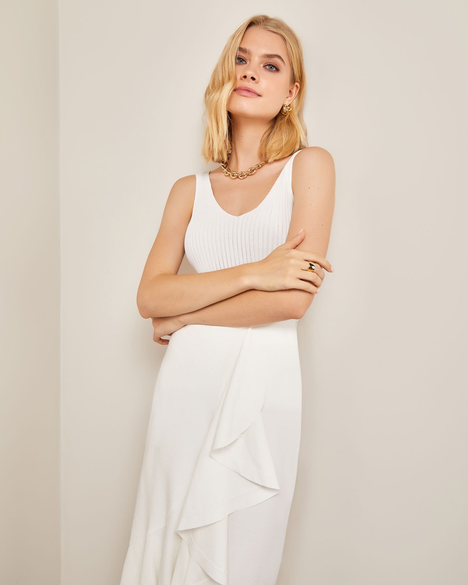 Skirt with a flounce, White — photo 2