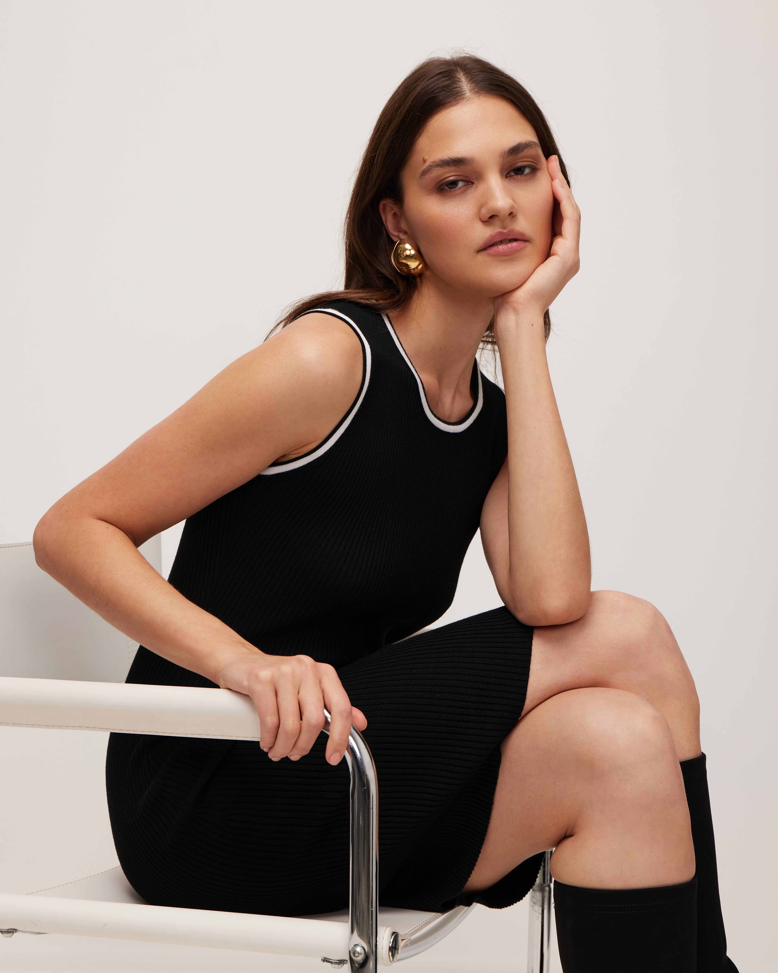 Dress with Contrast Trim, Black — photo 2